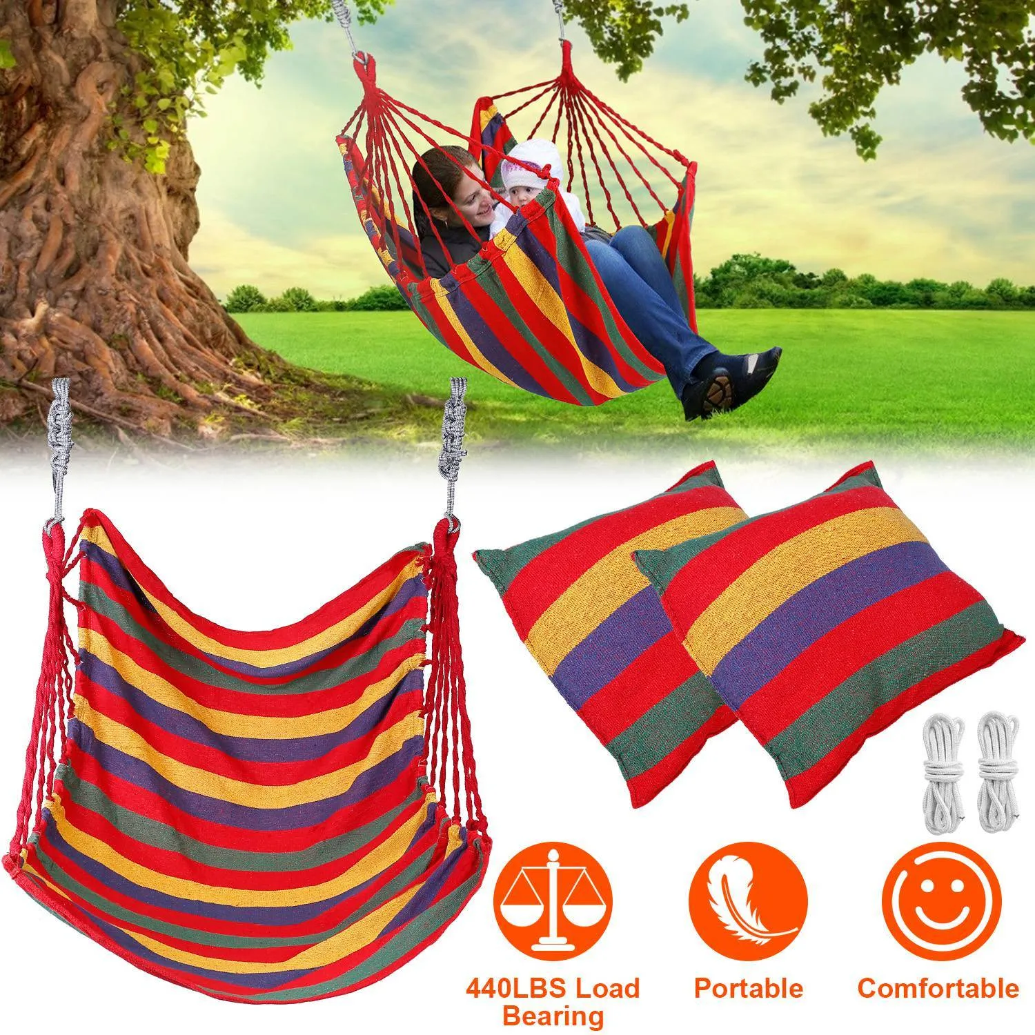 440lbs Hanging Hammock with 2 Pillows