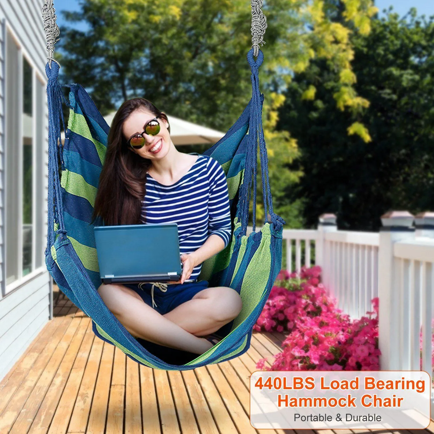 440lbs Hanging Hammock with 2 Pillows