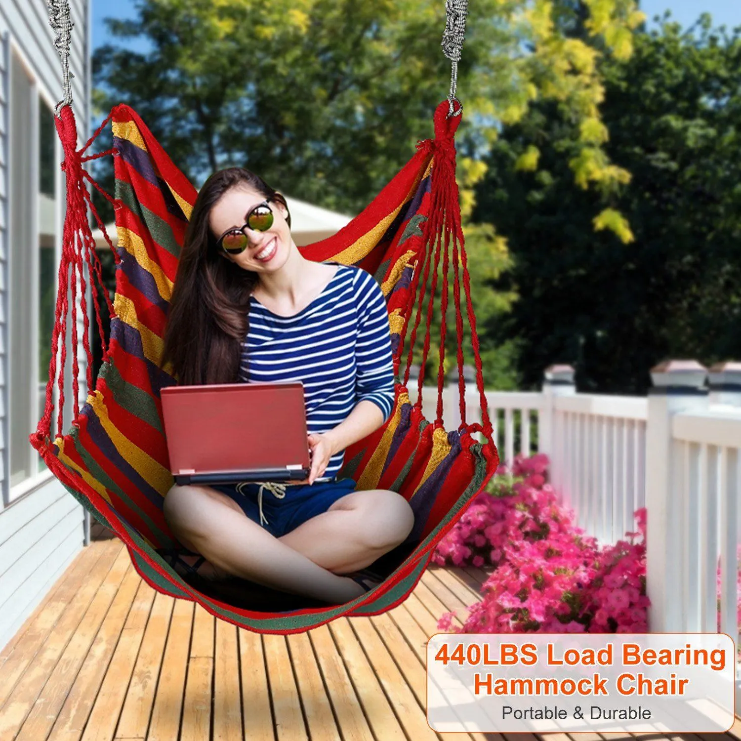 440lbs Hanging Hammock with 2 Pillows