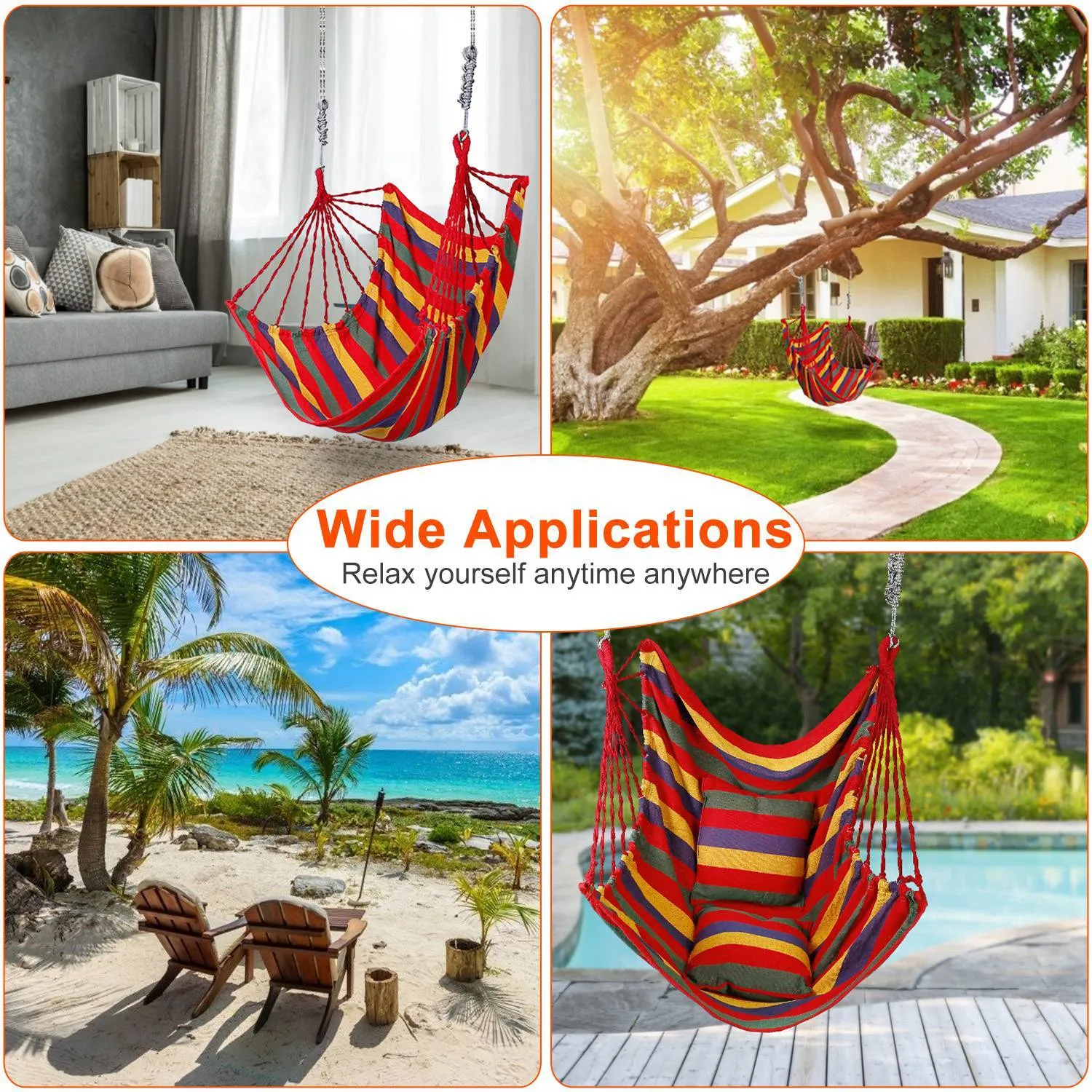 440lbs Hanging Hammock with 2 Pillows