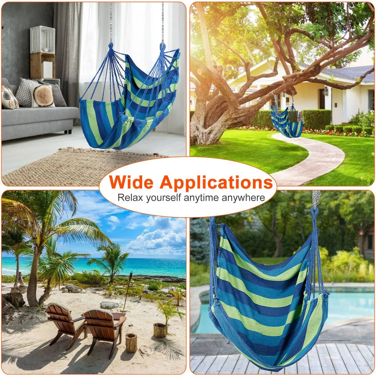440lbs Hanging Hammock with 2 Pillows