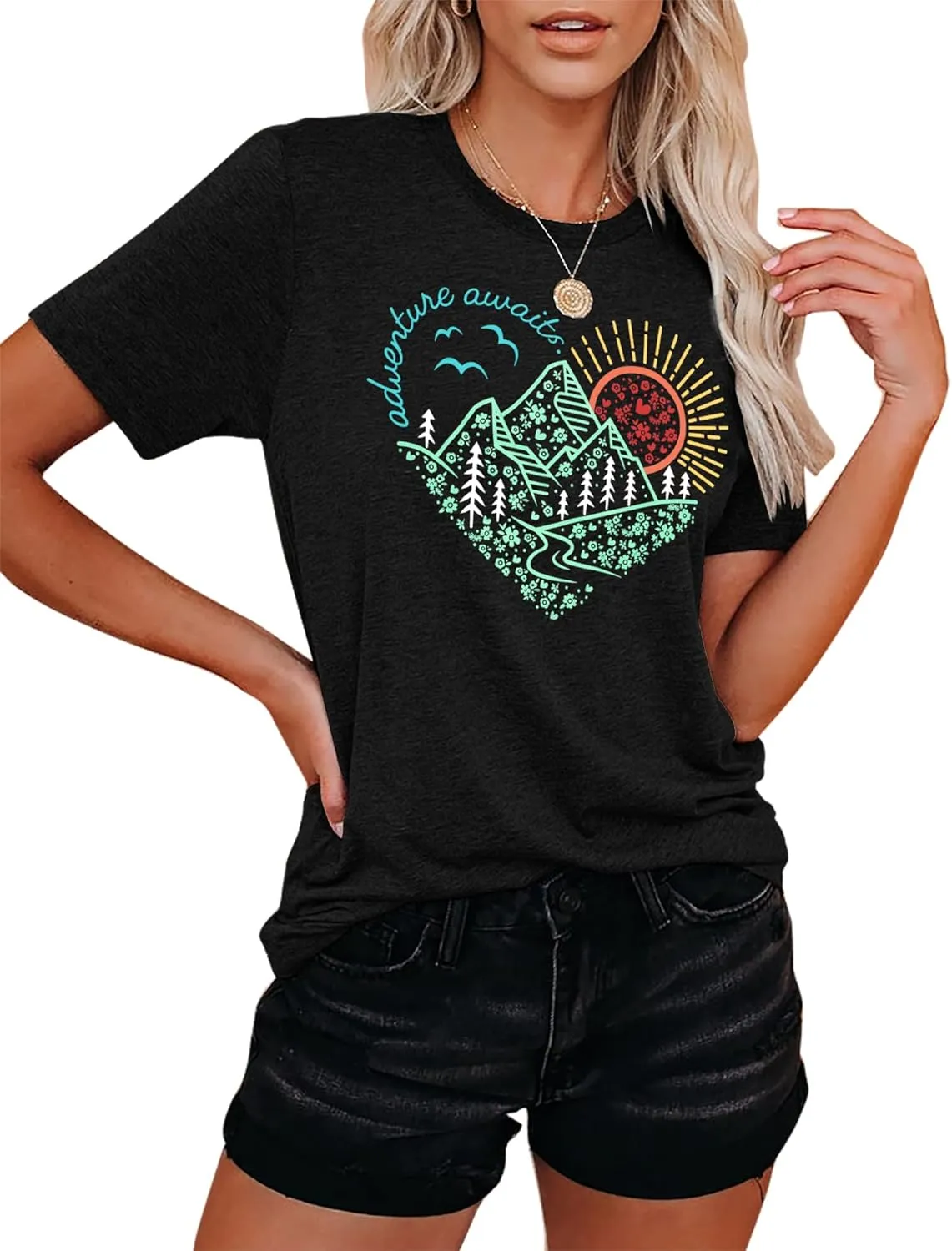 Adventure Tshirt Women Mountain Shirts Hiking Graphic Tees Summer Outdoor Casual Vacation Tops