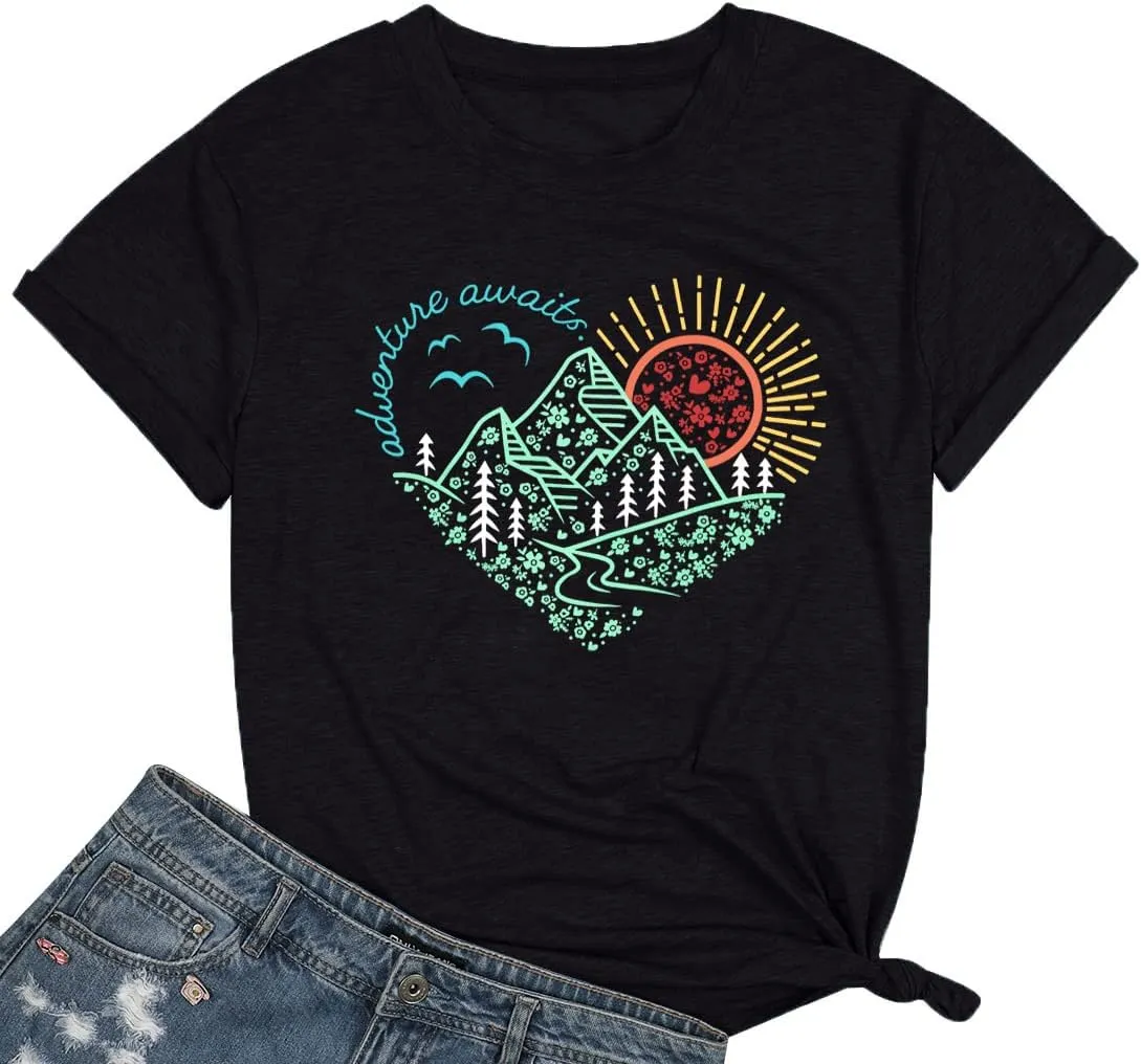 Adventure Tshirt Women Mountain Shirts Hiking Graphic Tees Summer Outdoor Casual Vacation Tops