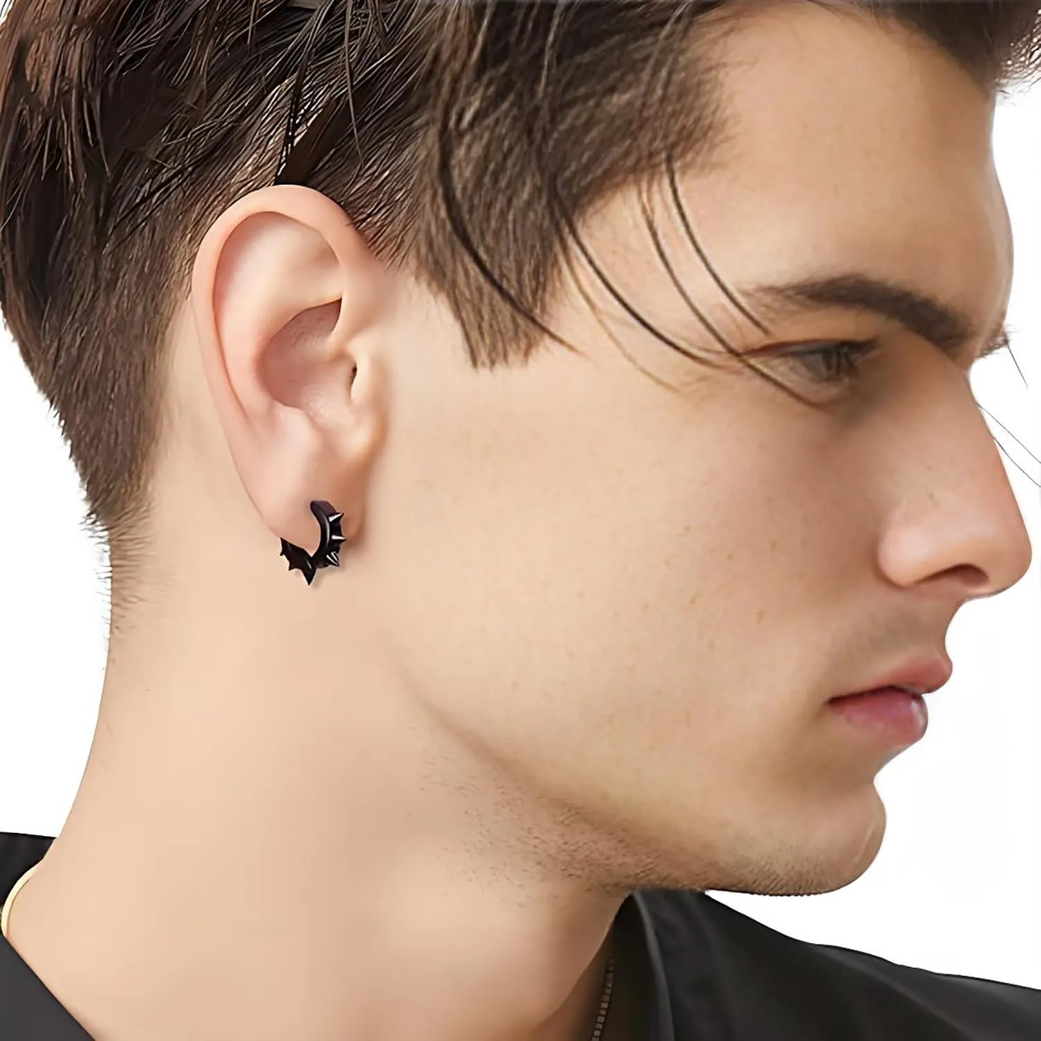 Black Cross Dangle Earrings, Stainless Steel Long Chain Pierced Hoop Earrings Set, Unisex