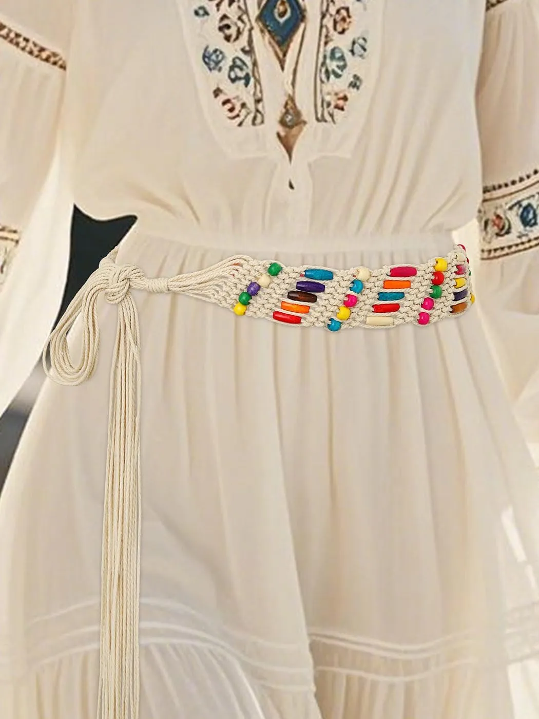 Bohend Boho Braided Belts Women Tie Colorful Western Woven Belt Wrap Rope Hippie Belts for Dresses