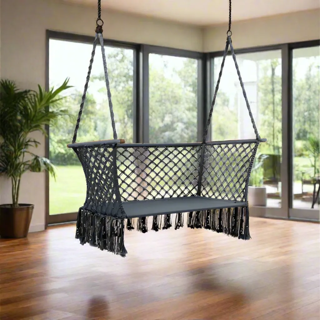Camping Hammock Chair Patio Swing Hammocks Portable Cotton Rope Grey
