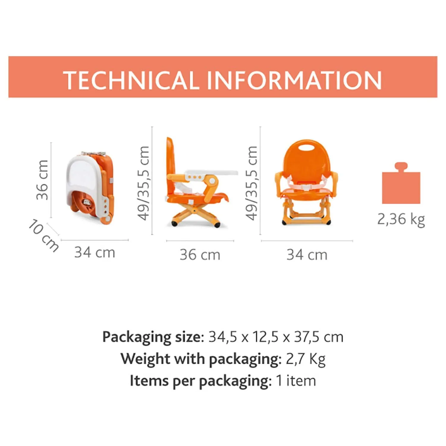 CHICCO POCKET SNACK BOOSTER SEAT 6M-3Y SAFFRON