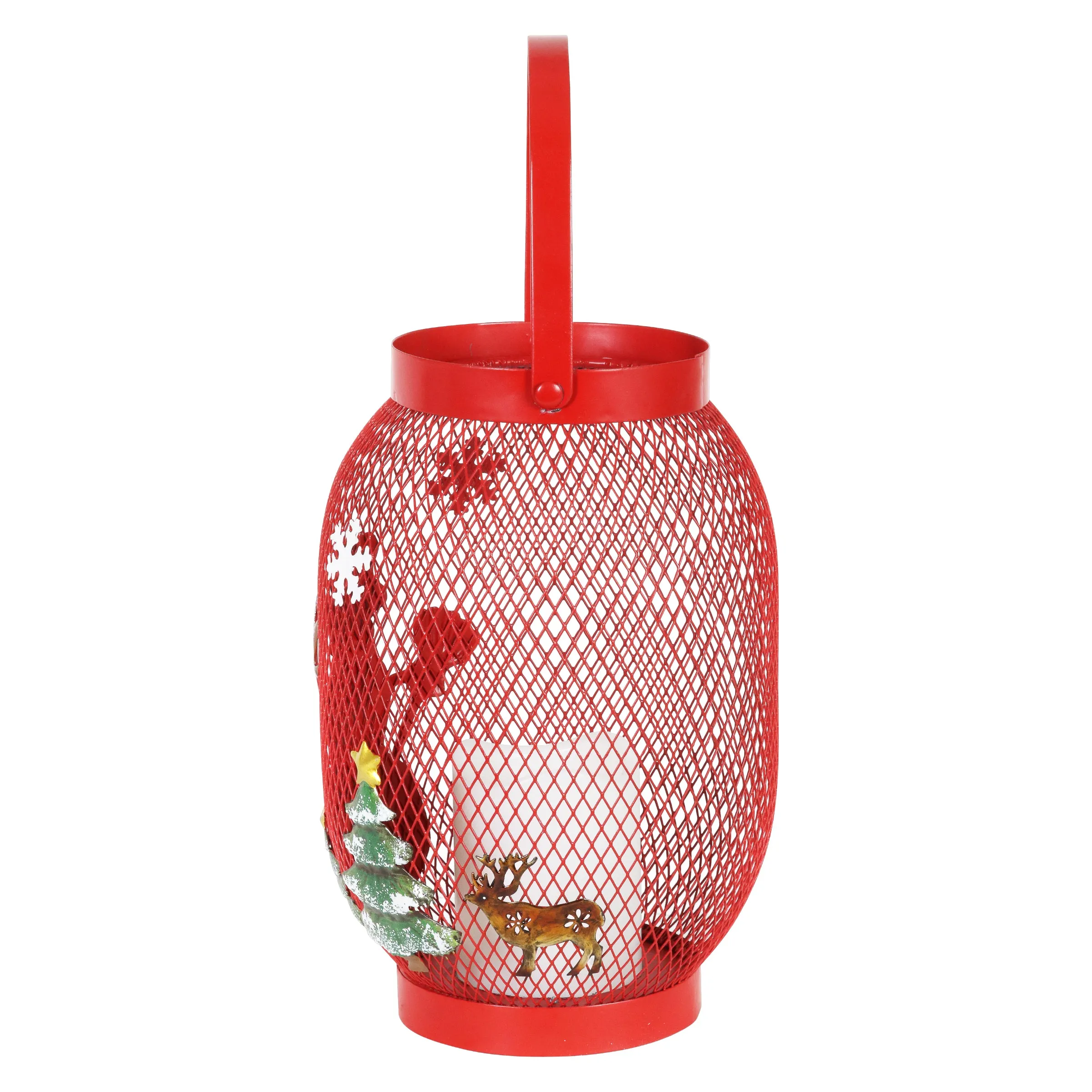 Christmas Snowman Lantern with LED Candle on a Battery Powered Timer, 14.5  Inch