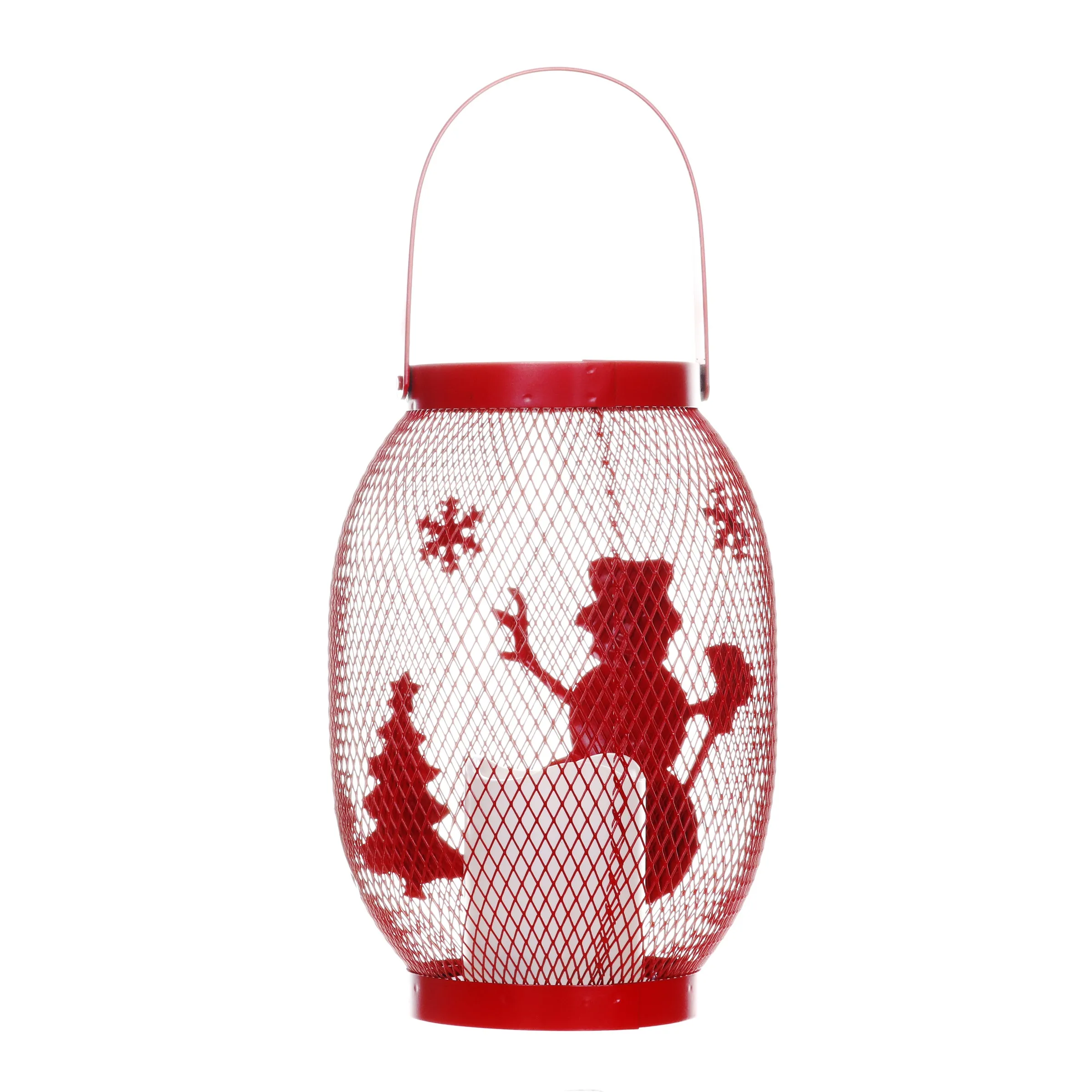 Christmas Snowman Lantern with LED Candle on a Battery Powered Timer, 14.5  Inch