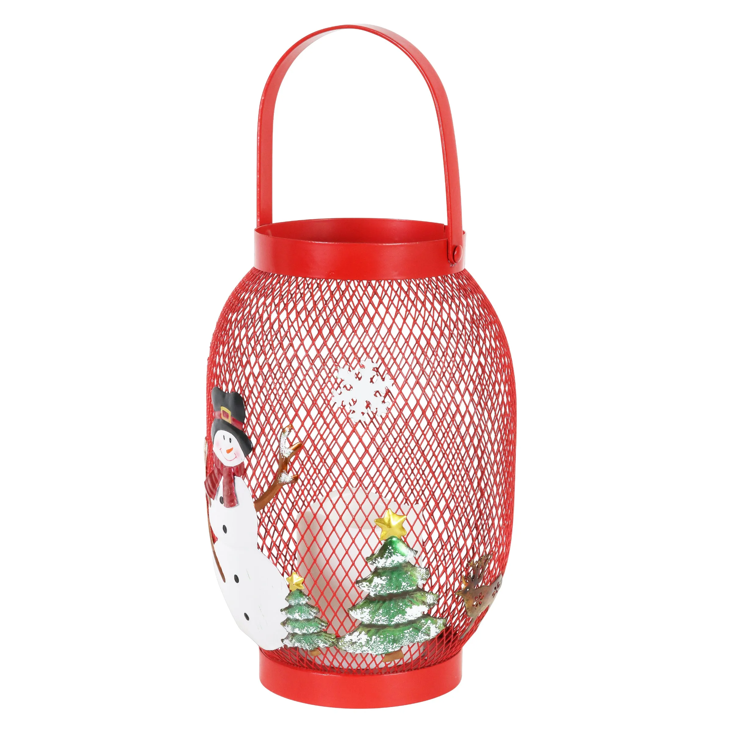 Christmas Snowman Lantern with LED Candle on a Battery Powered Timer, 14.5  Inch