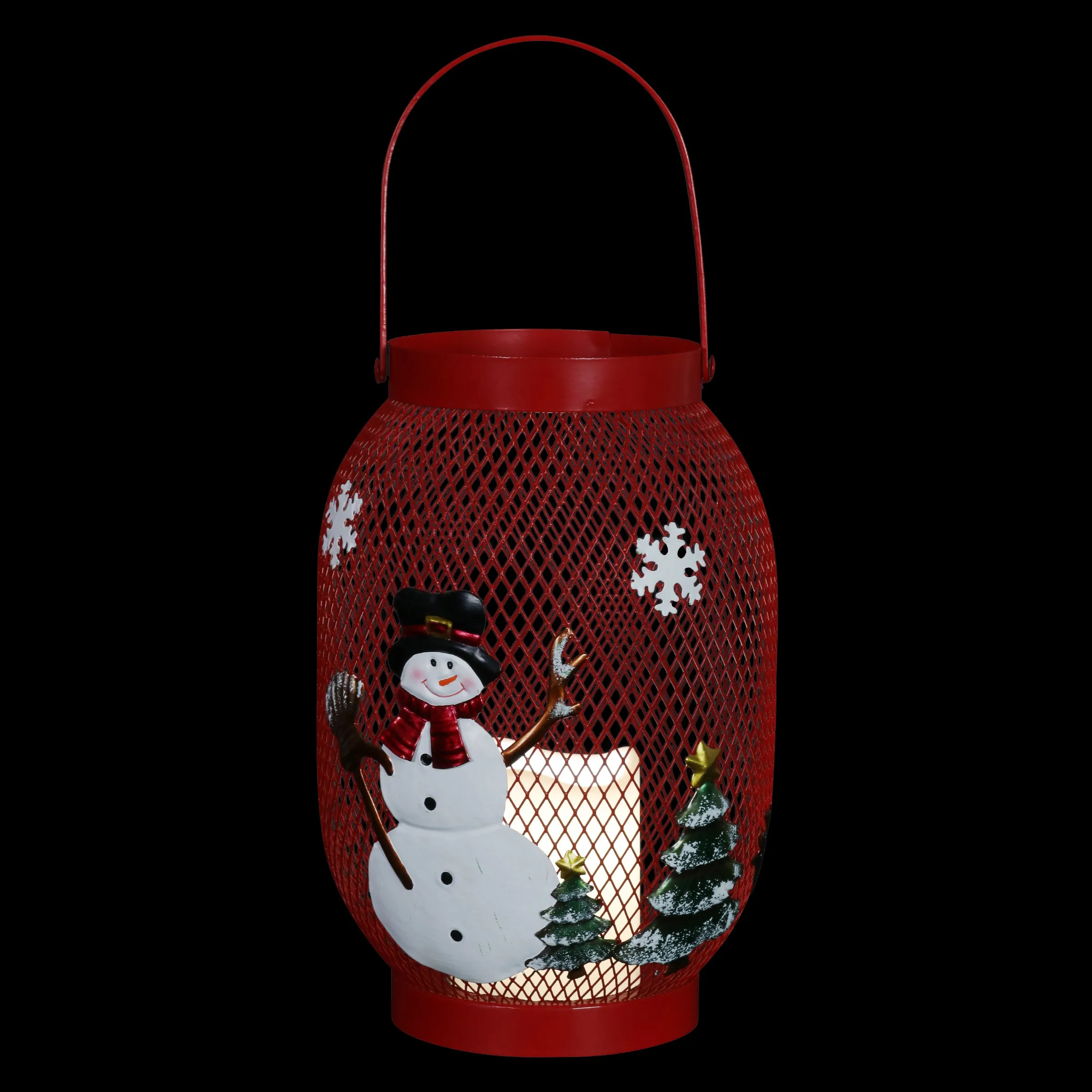 Christmas Snowman Lantern with LED Candle on a Battery Powered Timer, 14.5  Inch