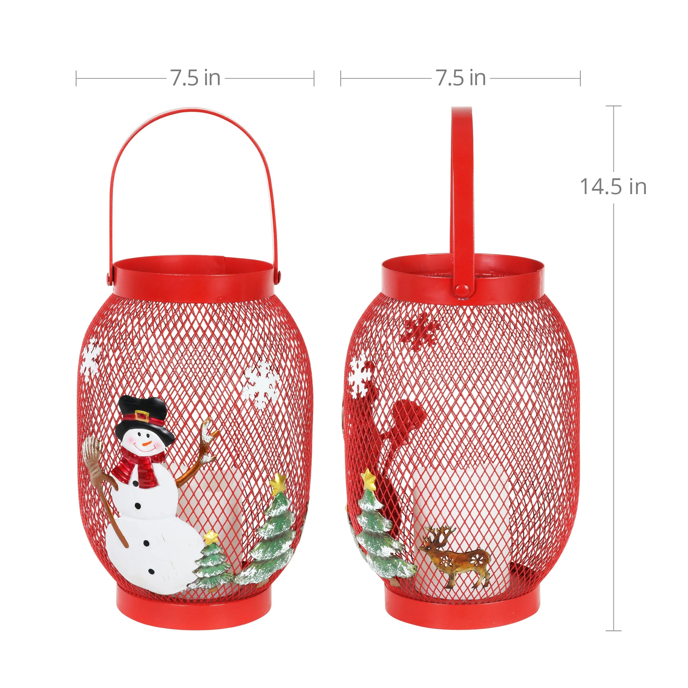 Christmas Snowman Lantern with LED Candle on a Battery Powered Timer, 14.5  Inch