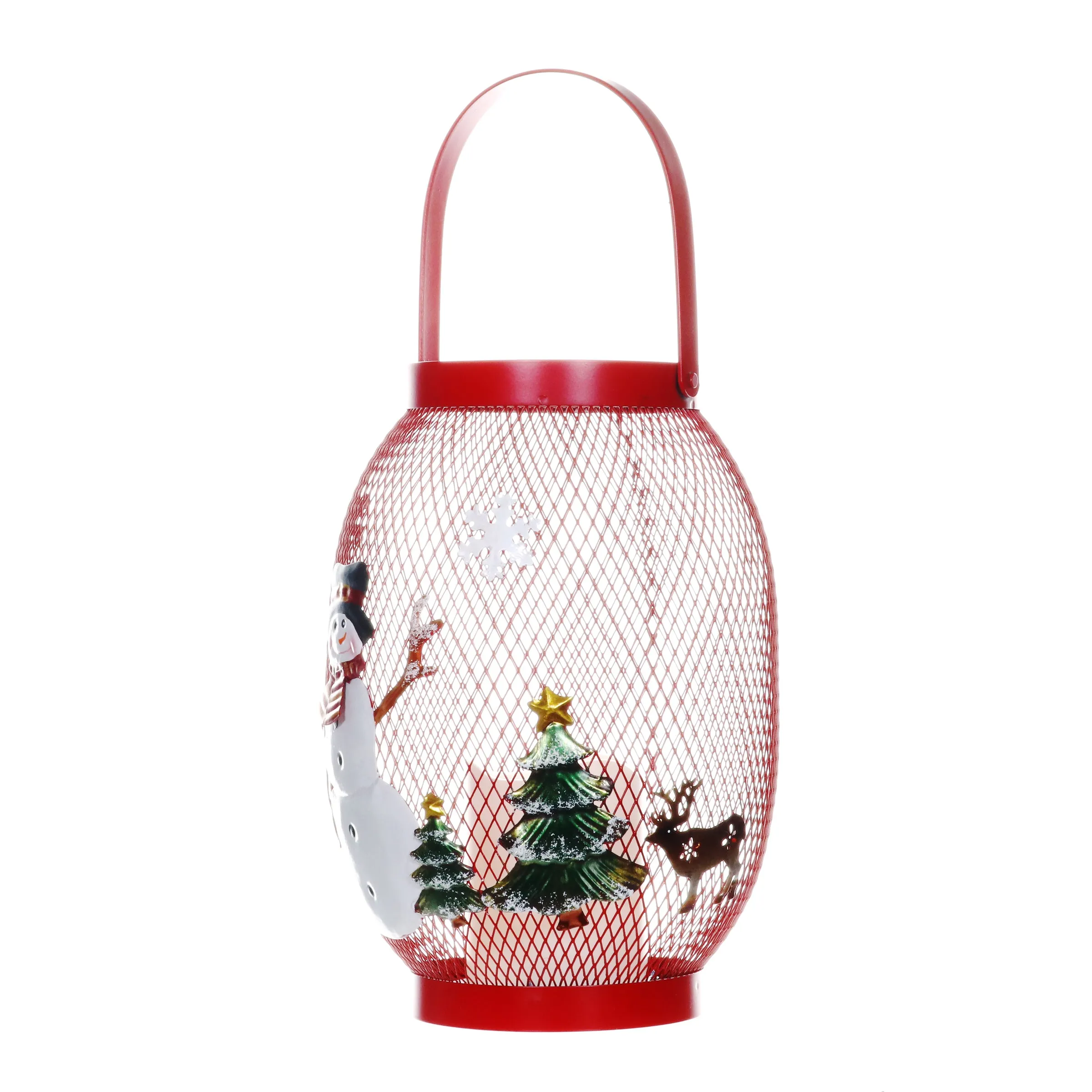 Christmas Snowman Lantern with LED Candle on a Battery Powered Timer, 14.5  Inch