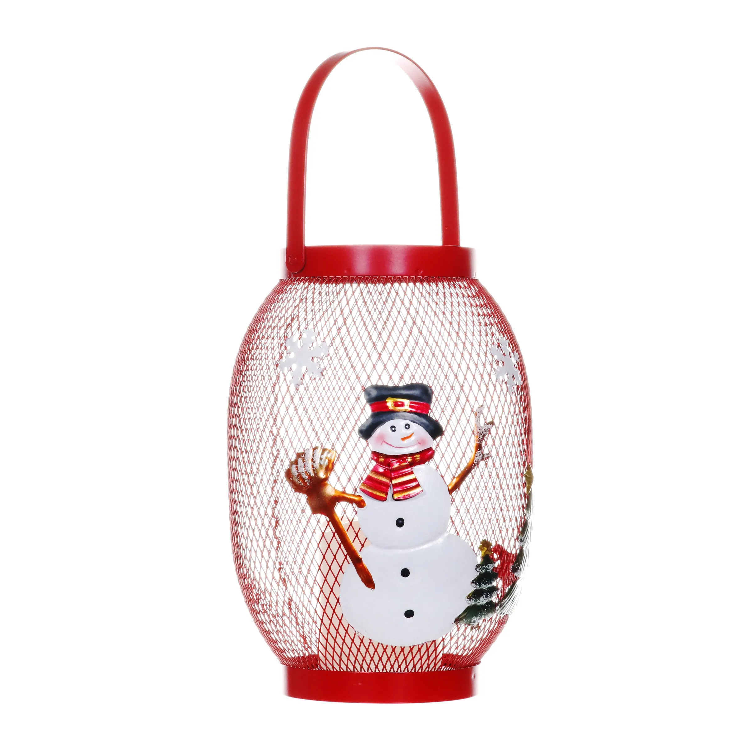 Christmas Snowman Lantern with LED Candle on a Battery Powered Timer, 14.5  Inch