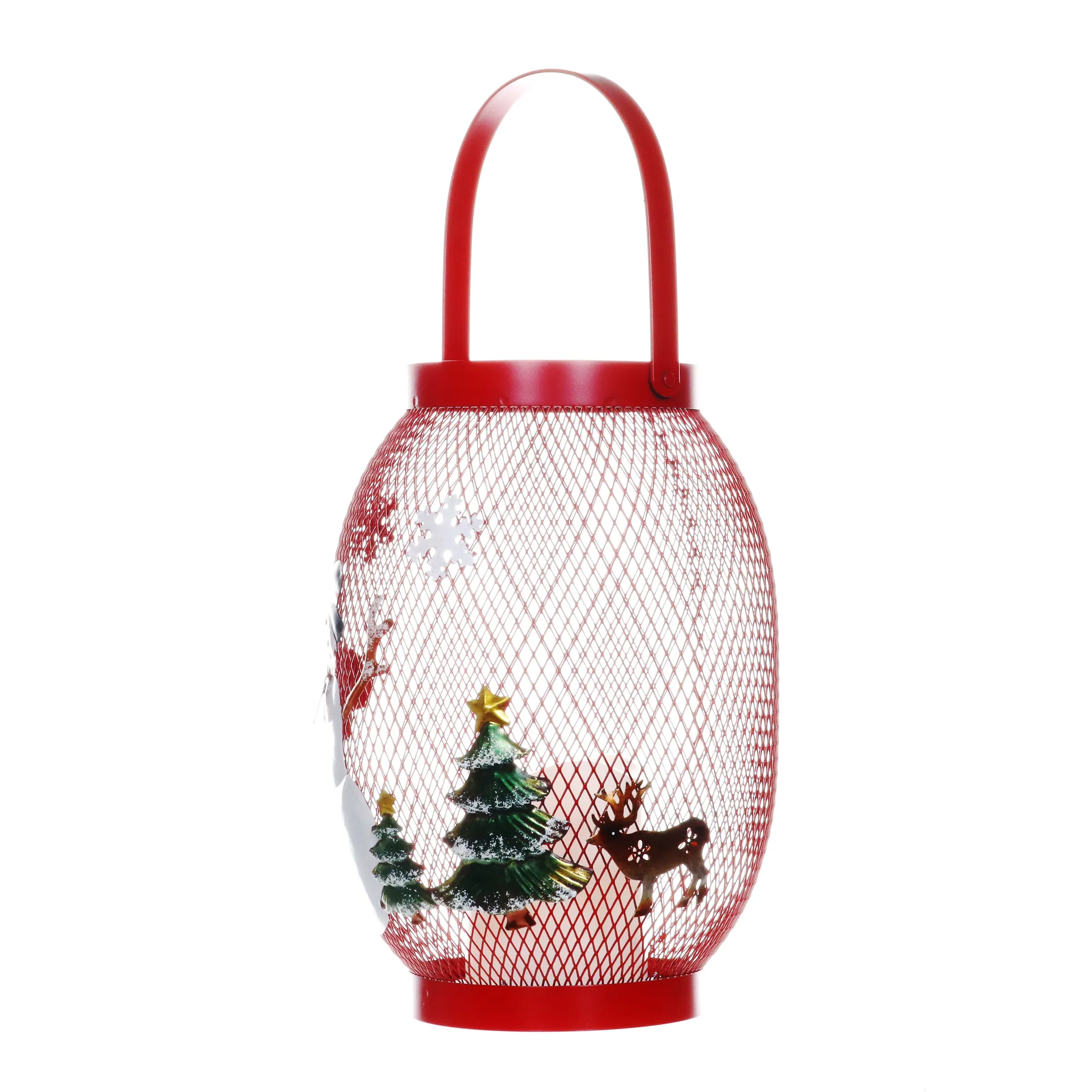 Christmas Snowman Lantern with LED Candle on a Battery Powered Timer, 14.5  Inch
