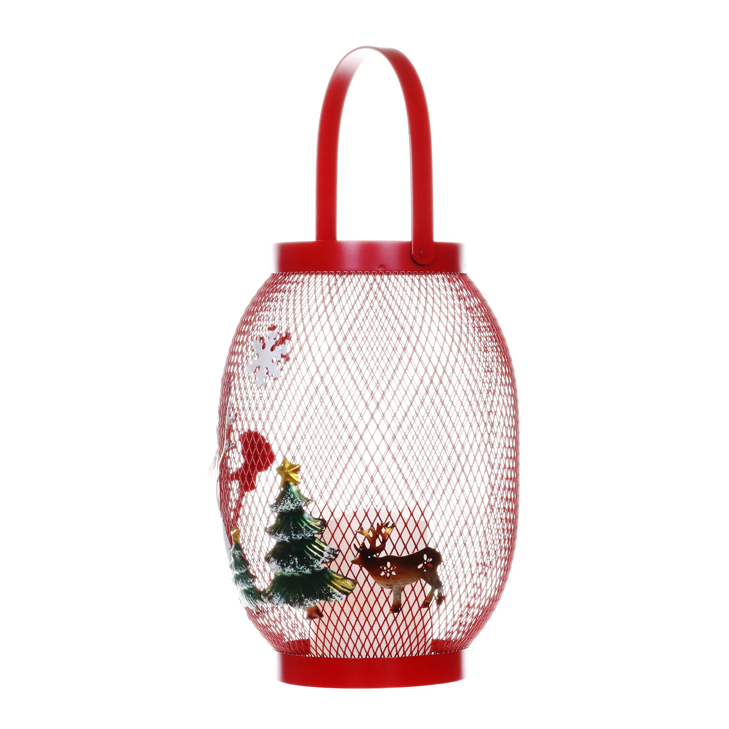 Christmas Snowman Lantern with LED Candle on a Battery Powered Timer, 14.5  Inch