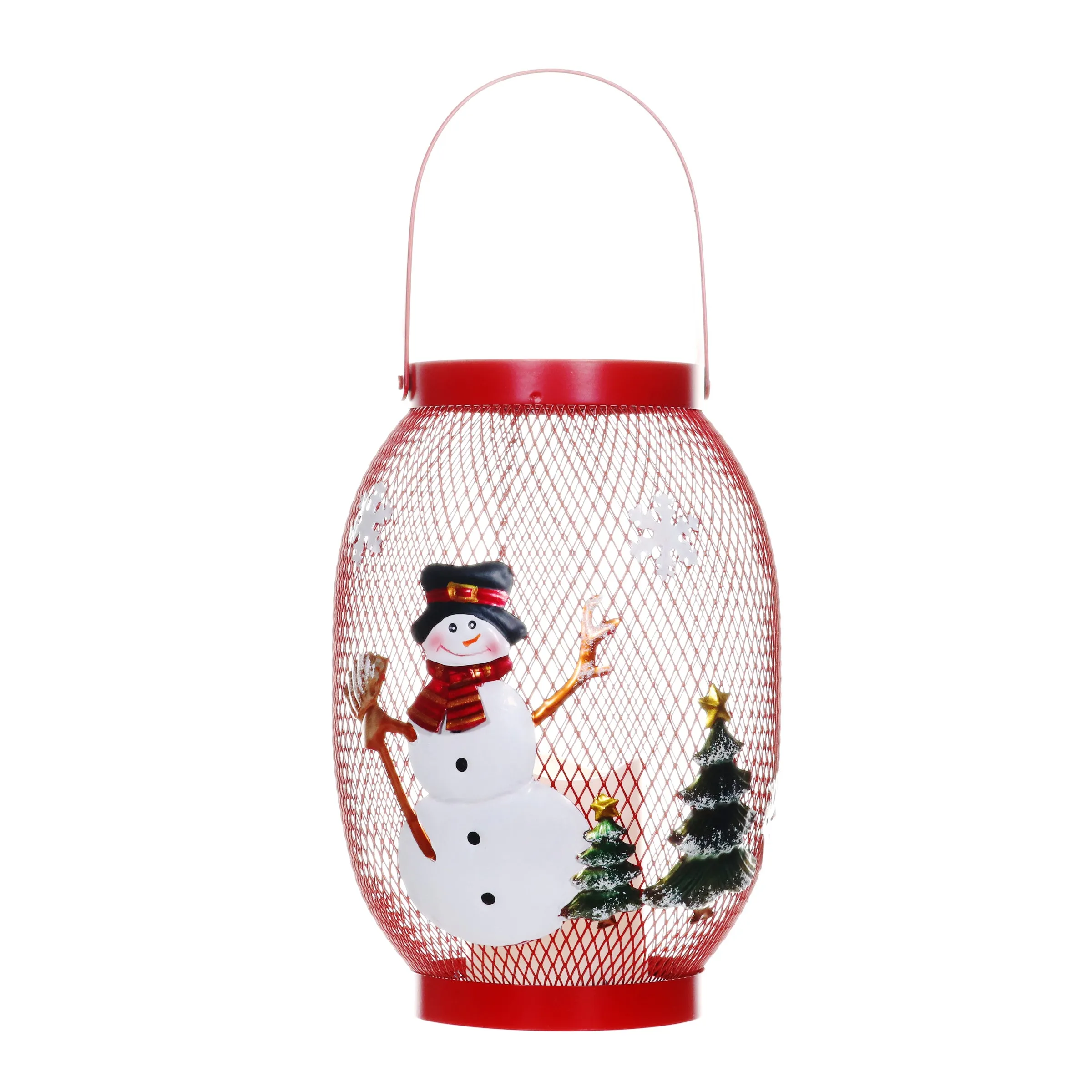 Christmas Snowman Lantern with LED Candle on a Battery Powered Timer, 14.5  Inch