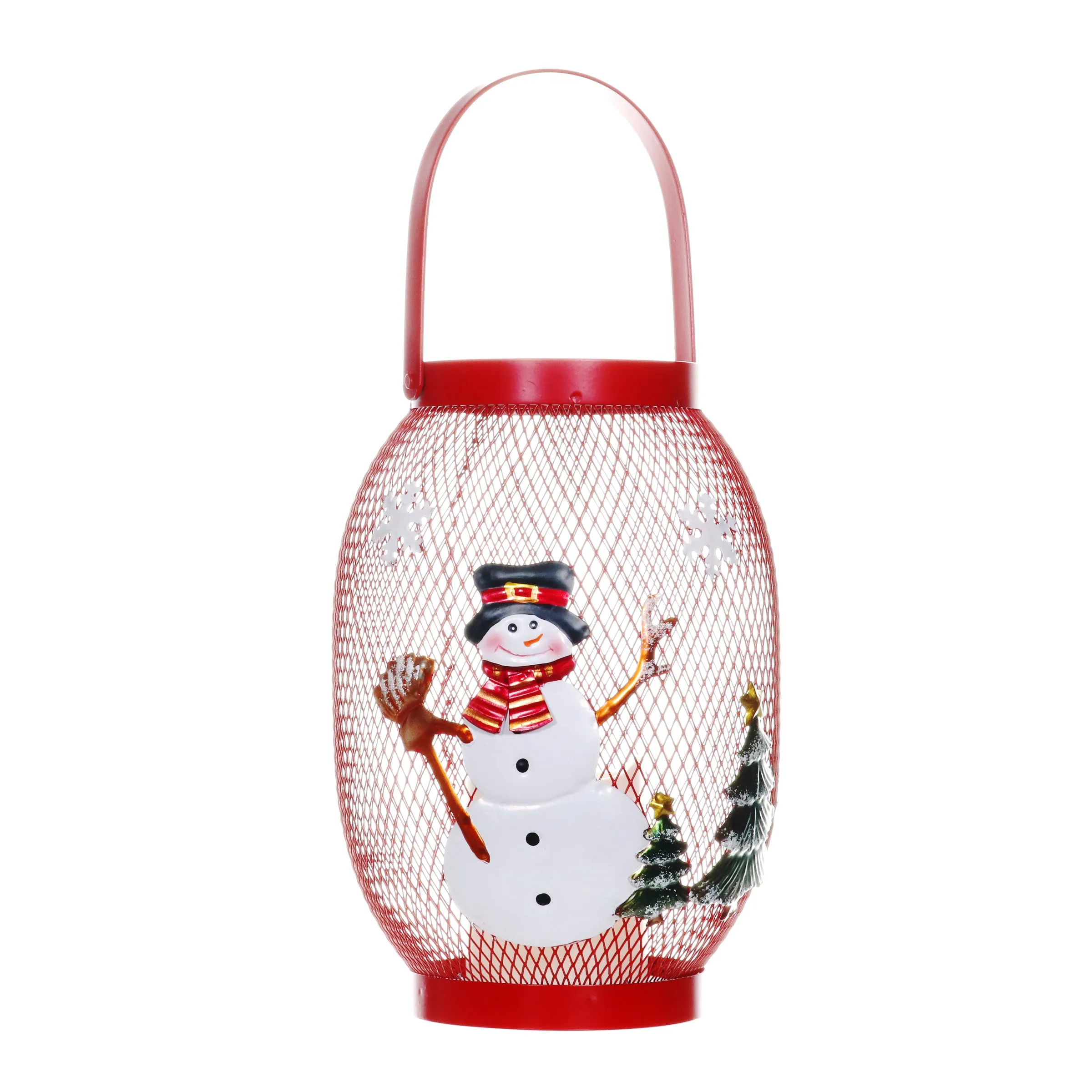 Christmas Snowman Lantern with LED Candle on a Battery Powered Timer, 14.5  Inch