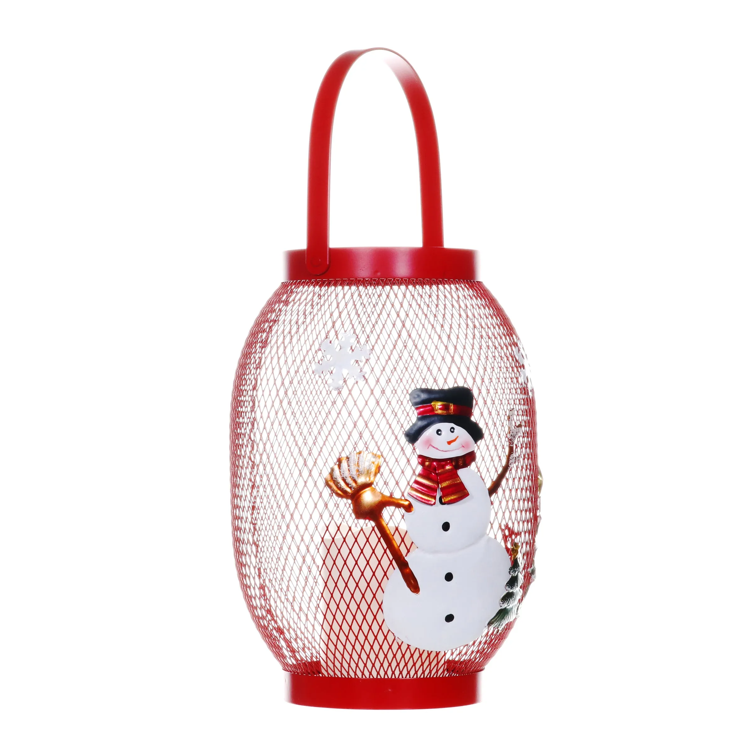 Christmas Snowman Lantern with LED Candle on a Battery Powered Timer, 14.5  Inch