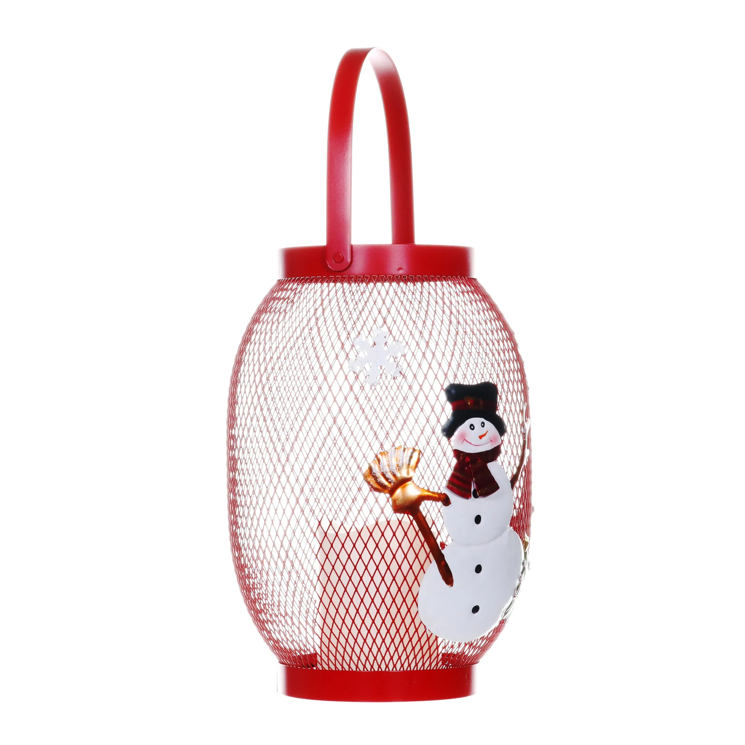 Christmas Snowman Lantern with LED Candle on a Battery Powered Timer, 14.5  Inch