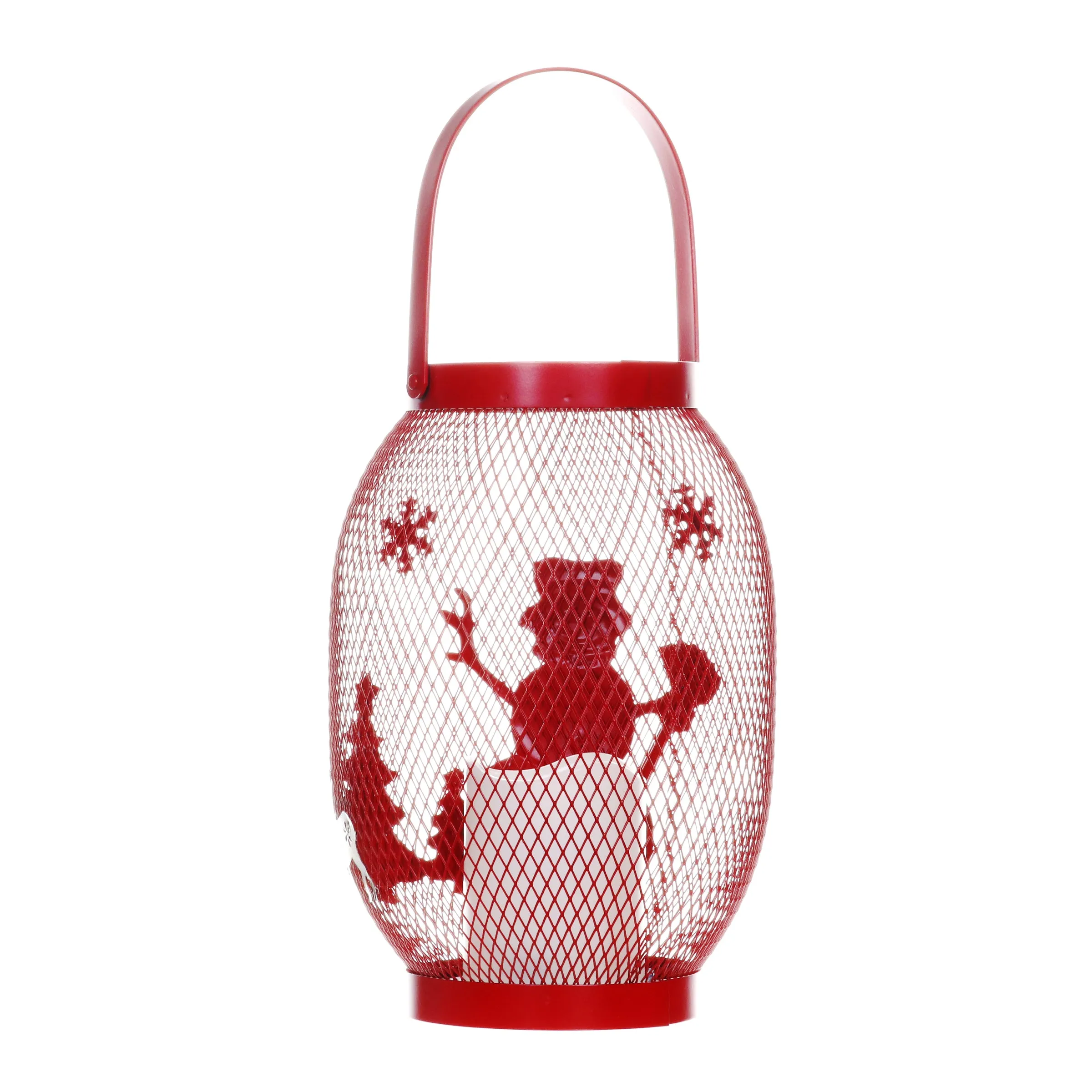 Christmas Snowman Lantern with LED Candle on a Battery Powered Timer, 14.5  Inch