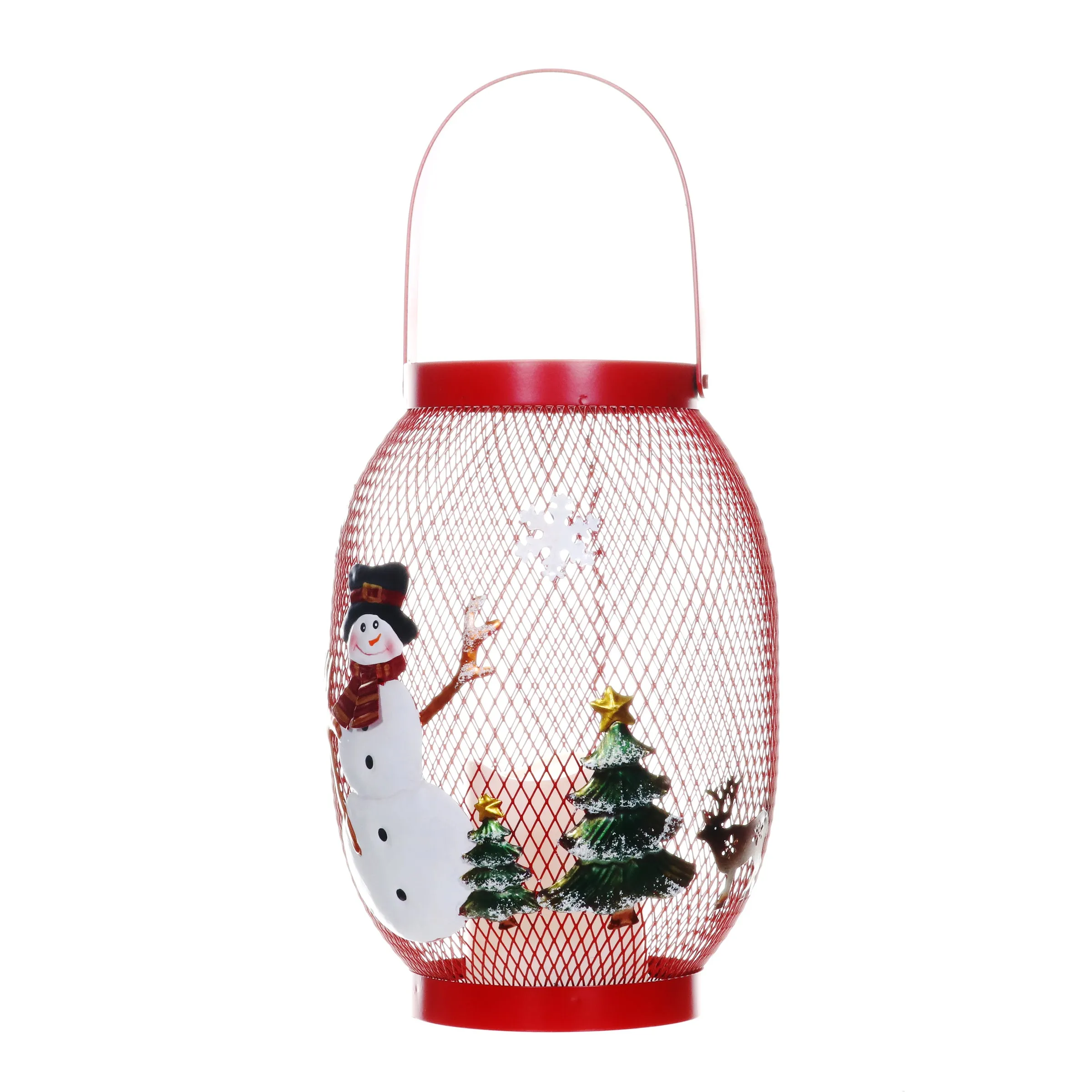 Christmas Snowman Lantern with LED Candle on a Battery Powered Timer, 14.5  Inch
