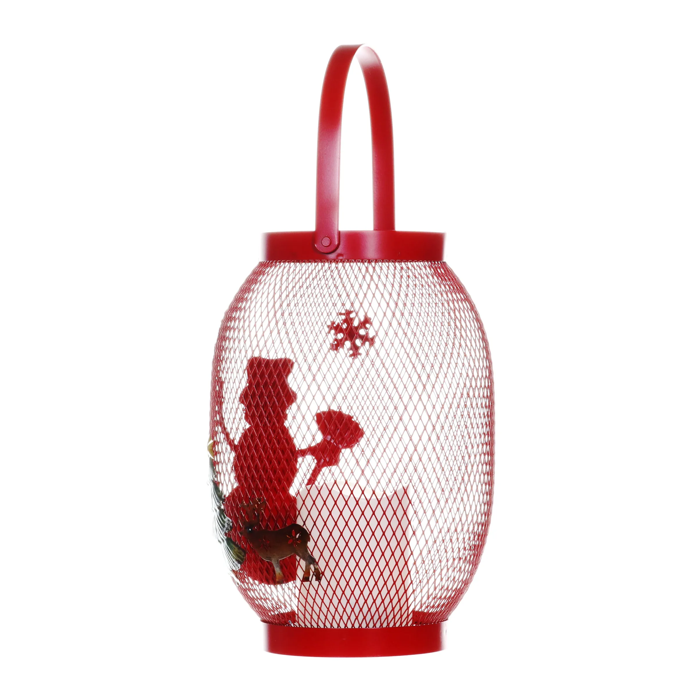 Christmas Snowman Lantern with LED Candle on a Battery Powered Timer, 14.5  Inch