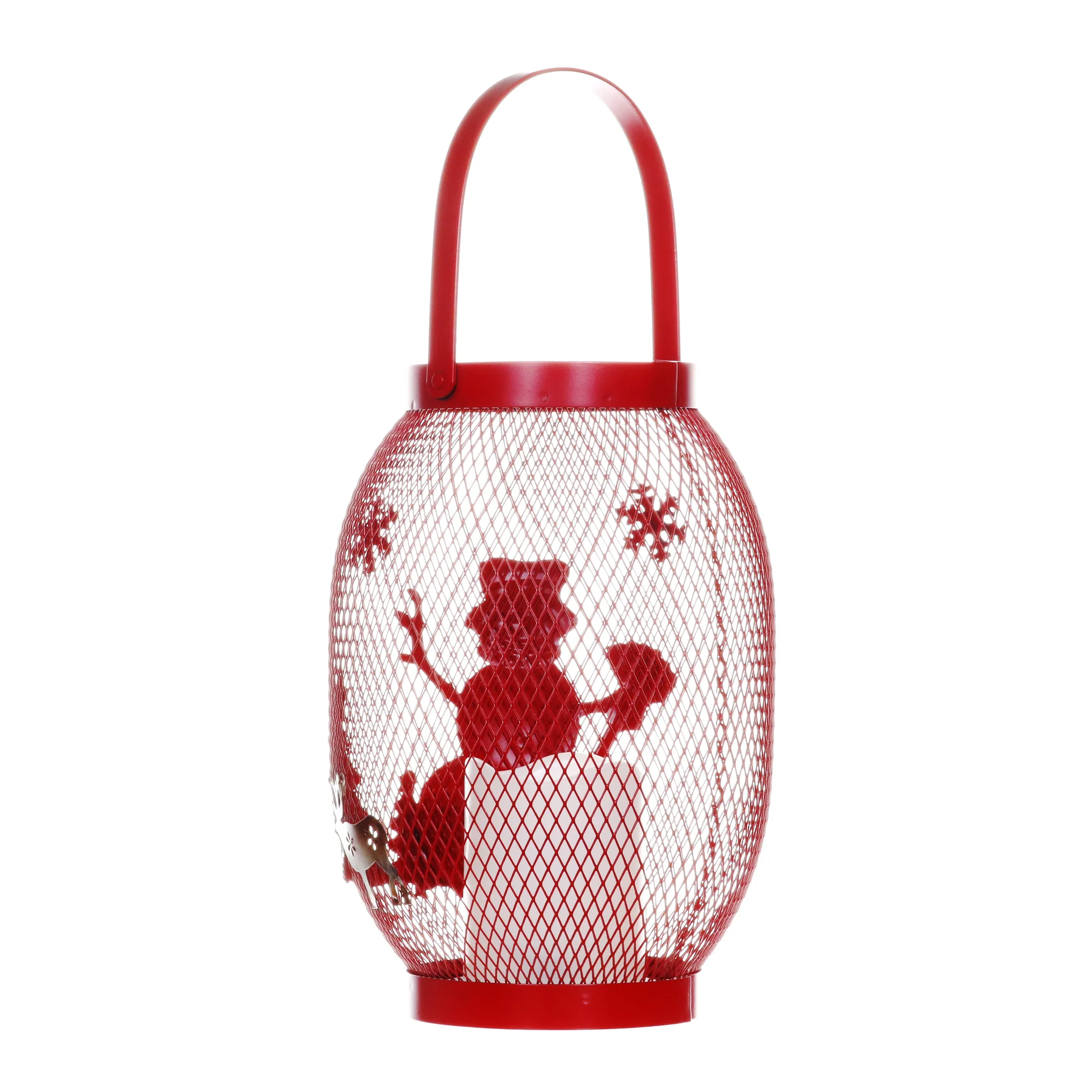 Christmas Snowman Lantern with LED Candle on a Battery Powered Timer, 14.5  Inch