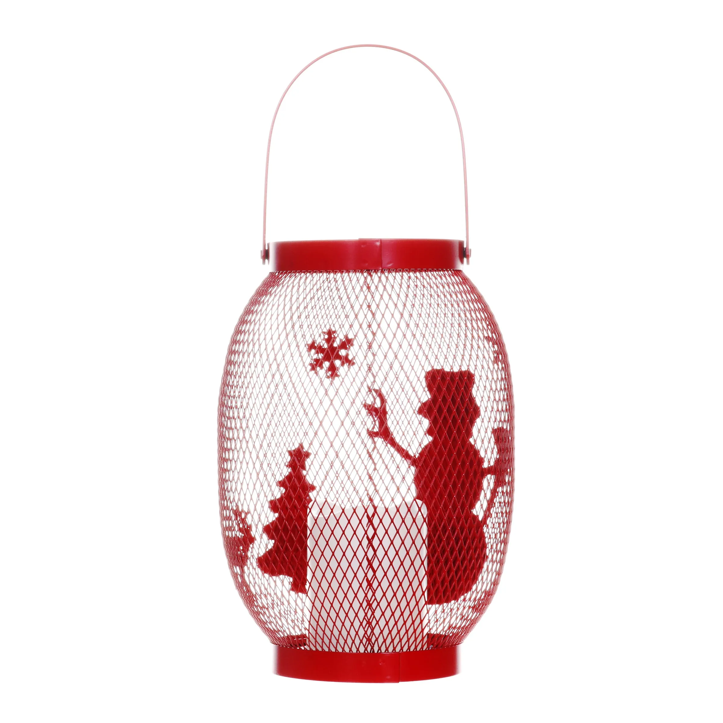 Christmas Snowman Lantern with LED Candle on a Battery Powered Timer, 14.5  Inch