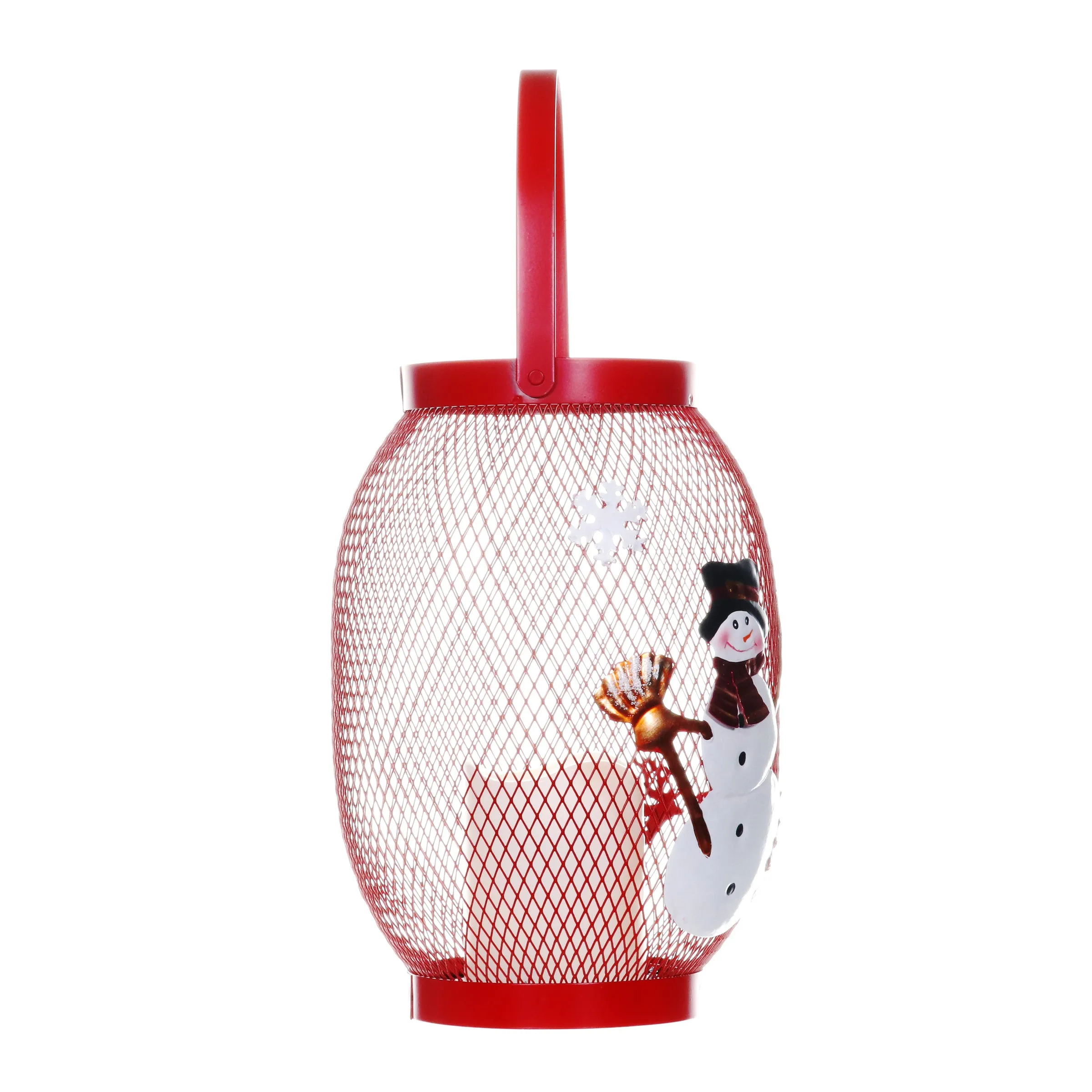 Christmas Snowman Lantern with LED Candle on a Battery Powered Timer, 14.5  Inch