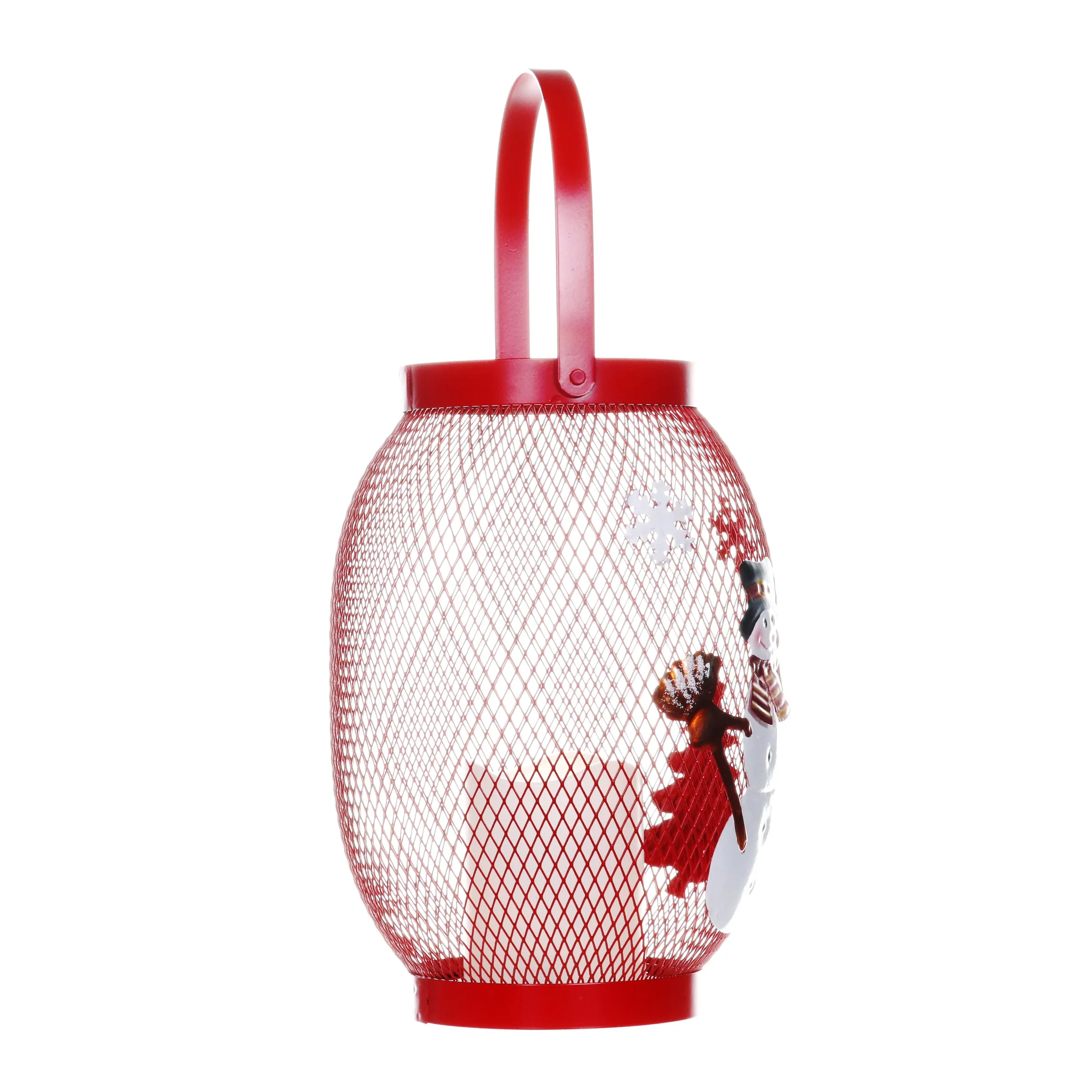 Christmas Snowman Lantern with LED Candle on a Battery Powered Timer, 14.5  Inch