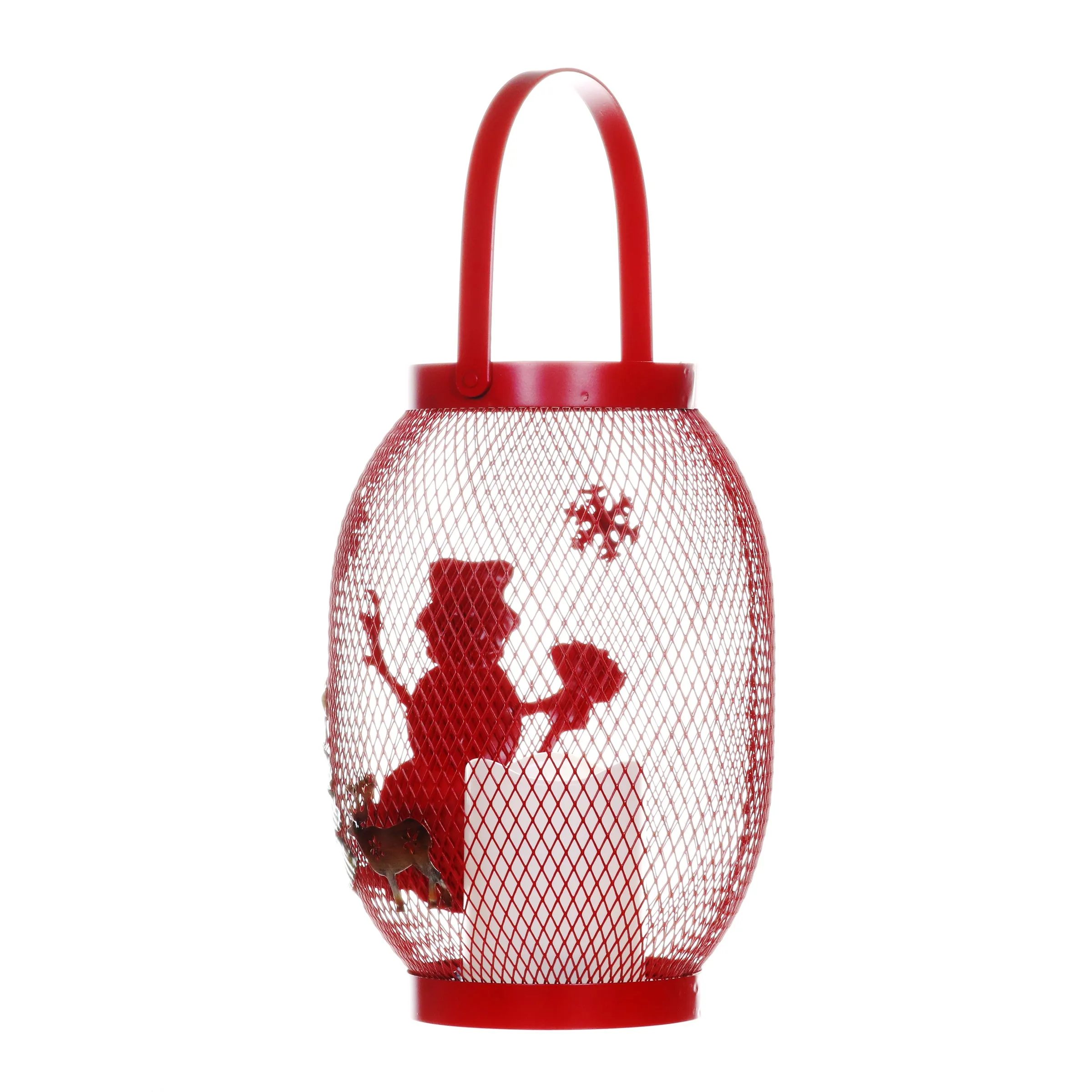 Christmas Snowman Lantern with LED Candle on a Battery Powered Timer, 14.5  Inch