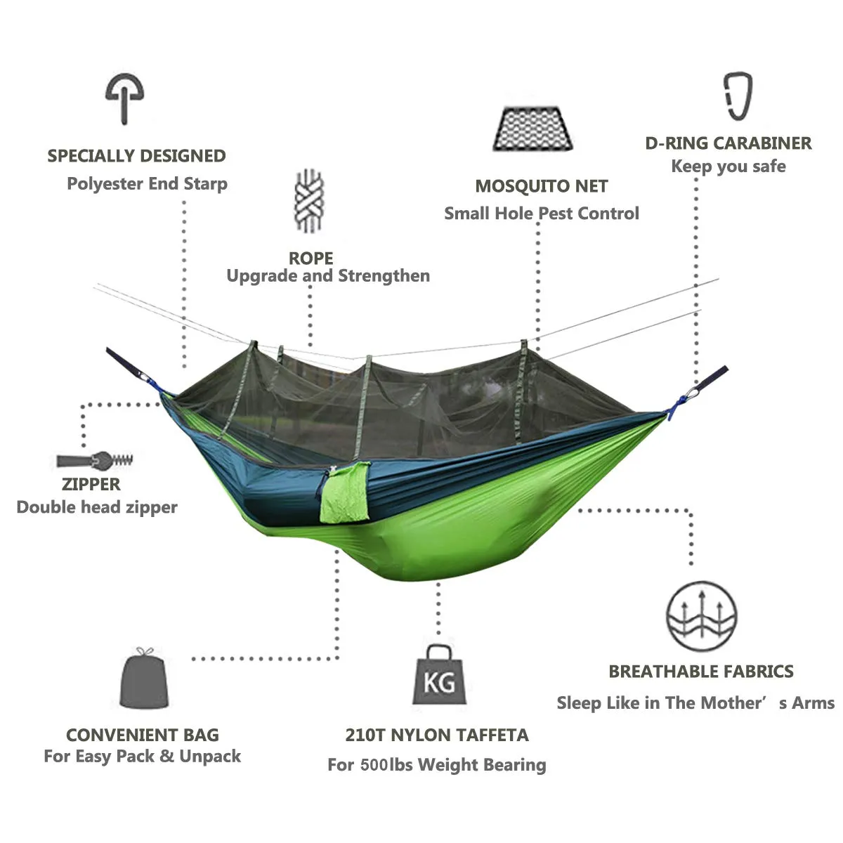 Crocox Hammock With Mosquito Net Double Camping Swing Bed Straps Travel Outdoor