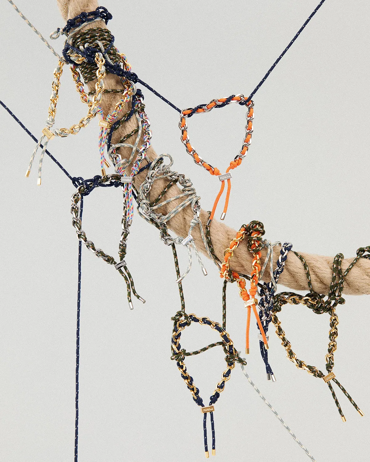GRID 2 Tangerine Adjustable Rope Silver Bracelet