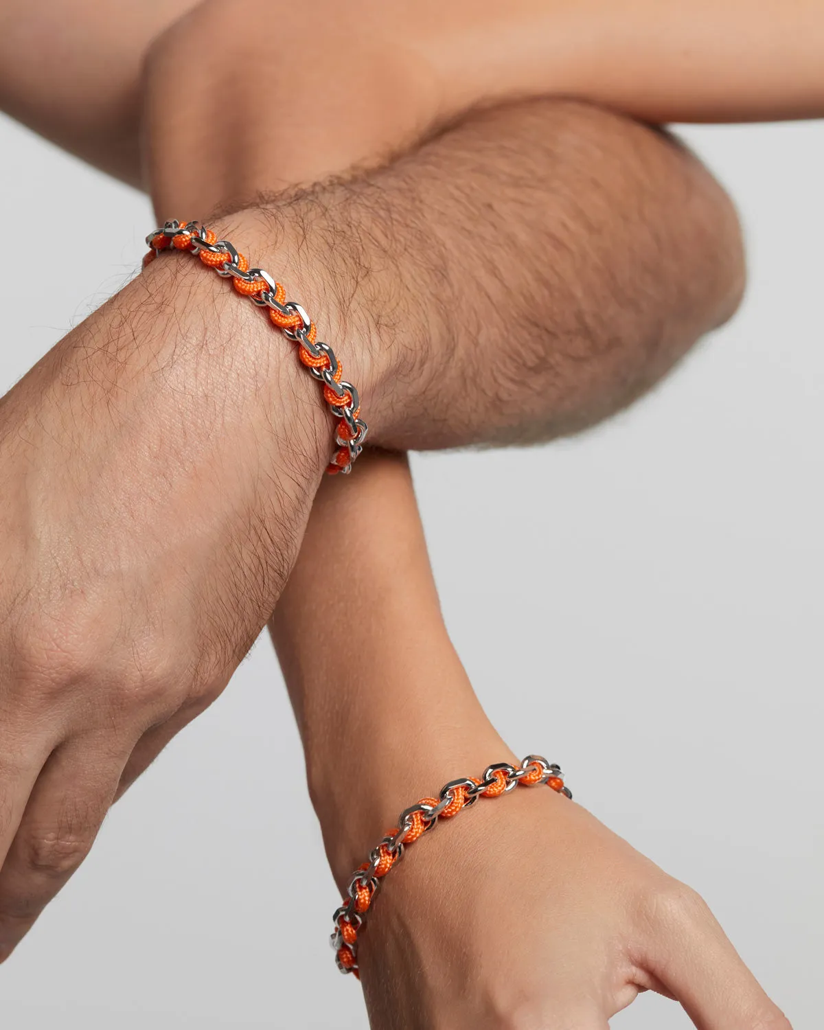 GRID 5- Tangerine Adjustable Rope Silver Bracelet