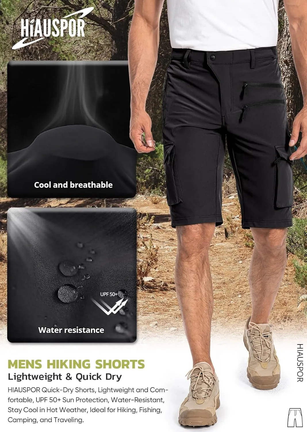 Hiauspor Men's Hiking Cargo Shorts Quick Dry Lightweight Casual Fishing Tactical Golf for Outdoor with 5 Pockets