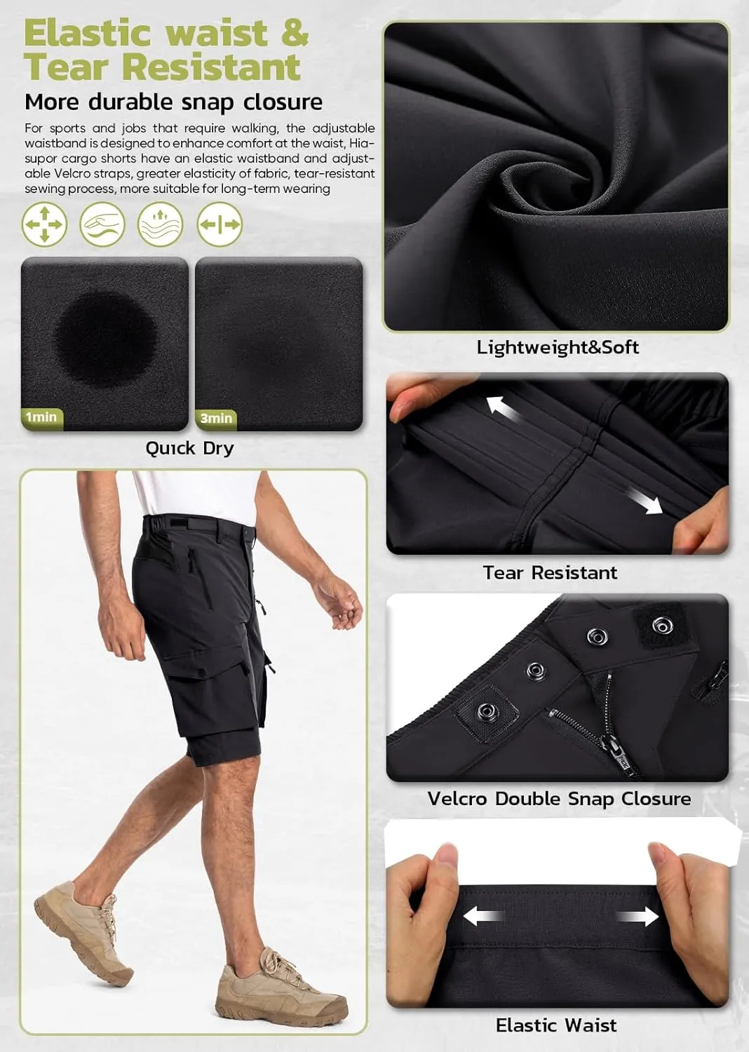 Hiauspor Men's Hiking Cargo Shorts Quick Dry Lightweight Casual Fishing Tactical Golf for Outdoor with 5 Pockets