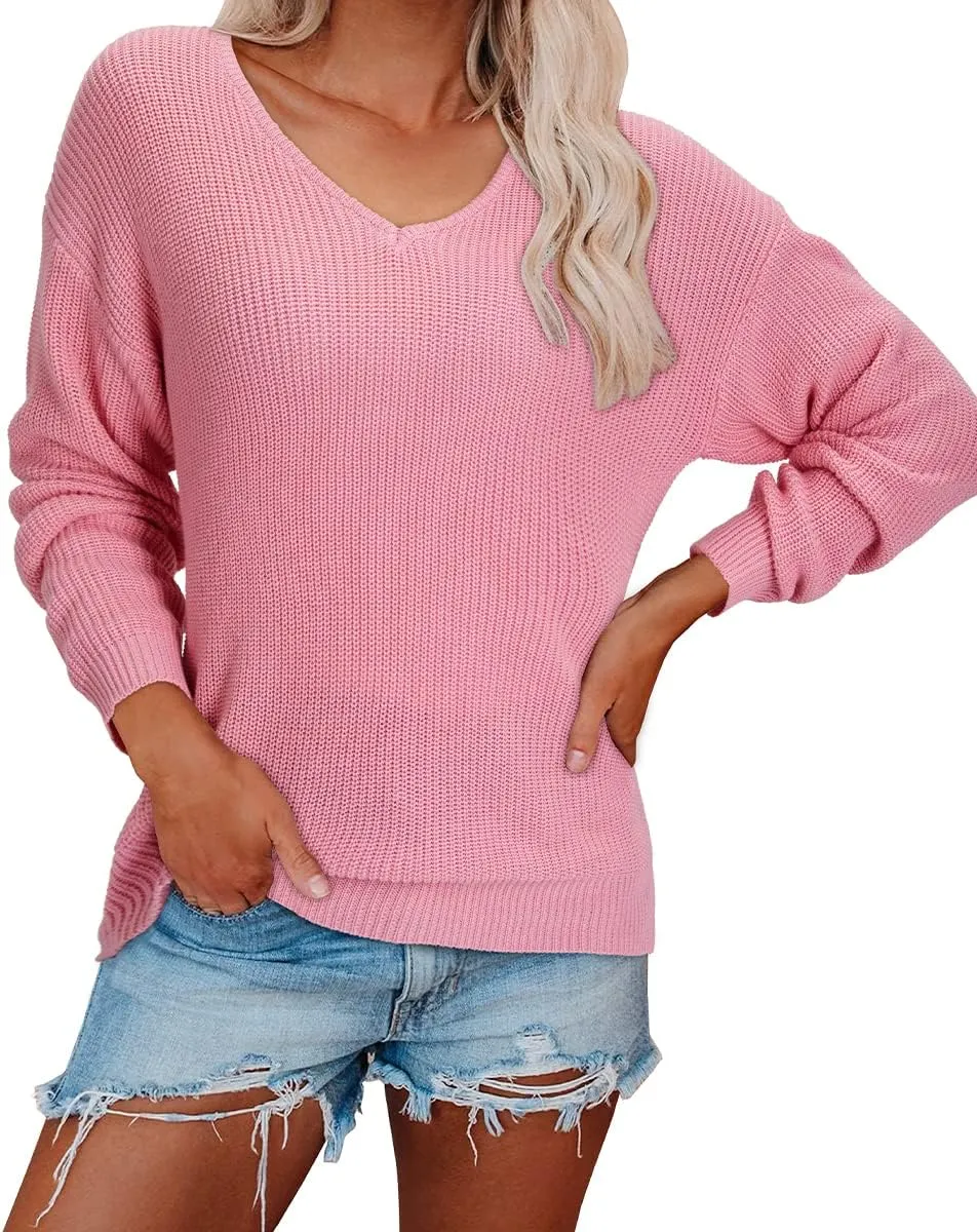 II ININ Women's Fall Sweater 2024 Long Sleeve Tops Fashion Outfits Trendy Casual V Neck Oversized Pullover Sweaters