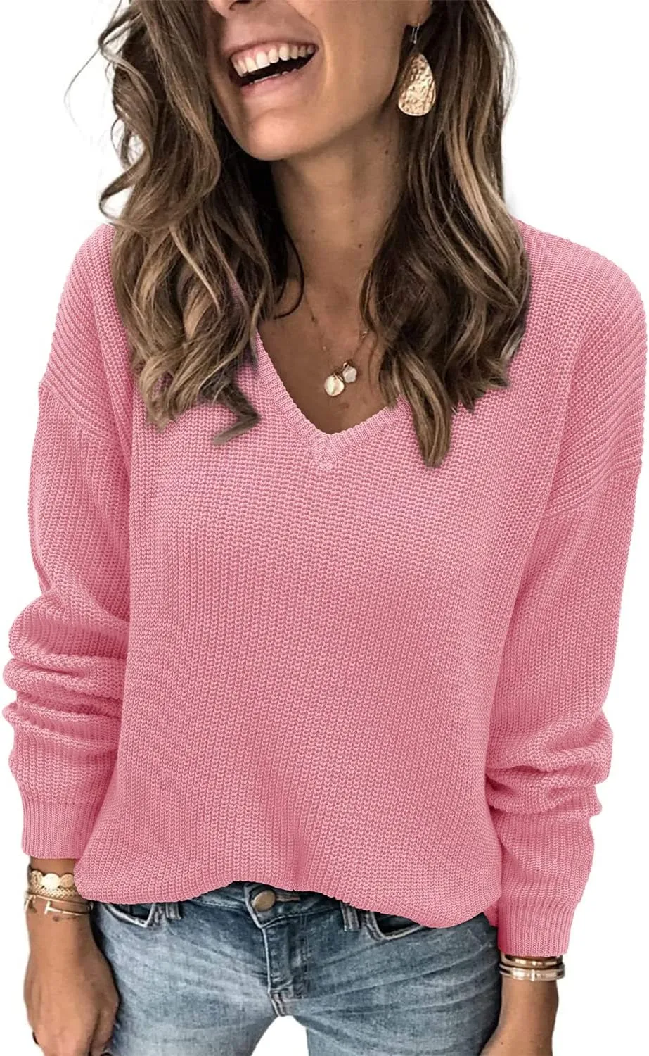 II ININ Women's Fall Sweater 2024 Long Sleeve Tops Fashion Outfits Trendy Casual V Neck Oversized Pullover Sweaters
