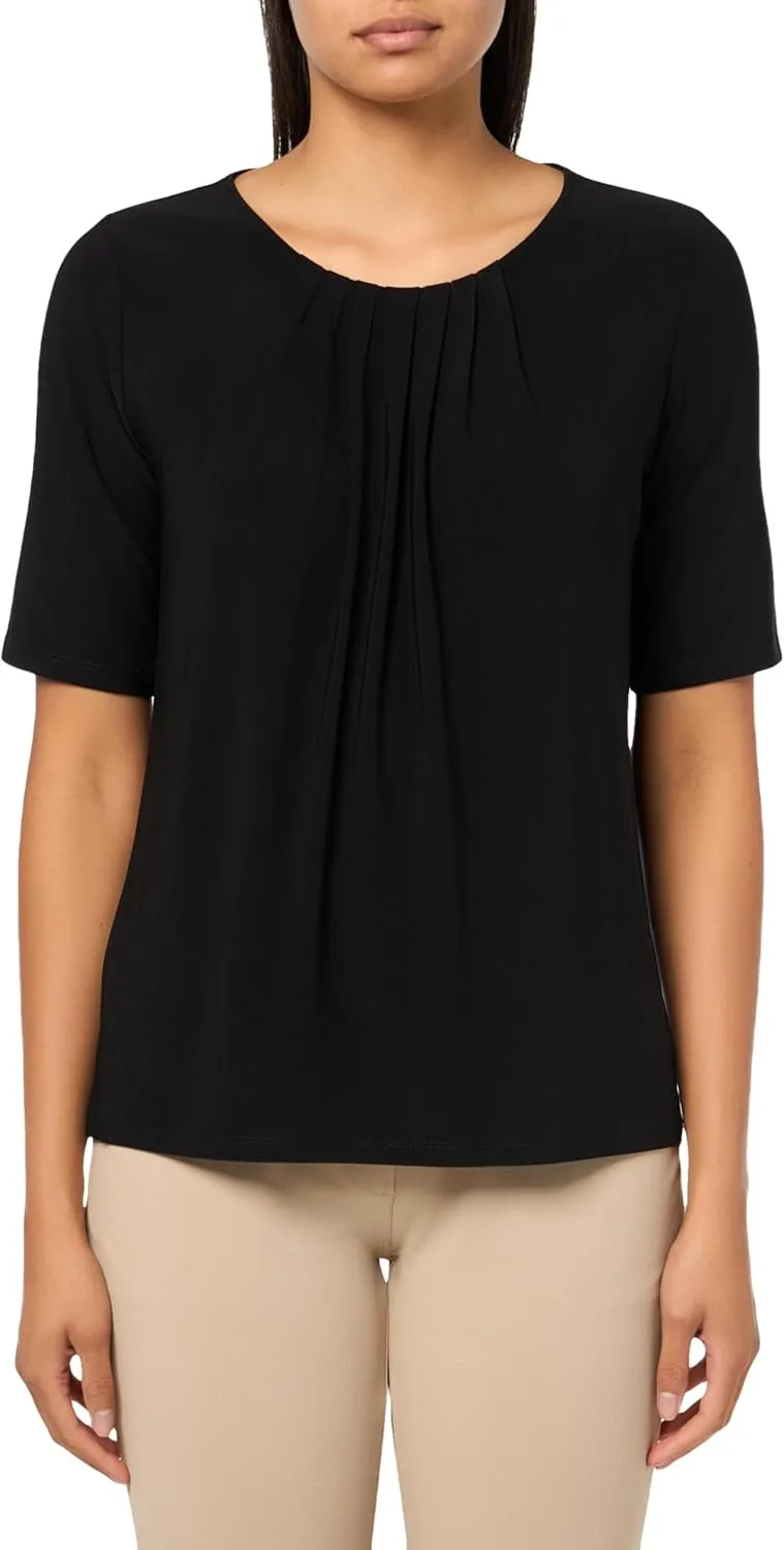 Kasper Women's Solid Ity Elbow SLV Box Pleat Nk Top