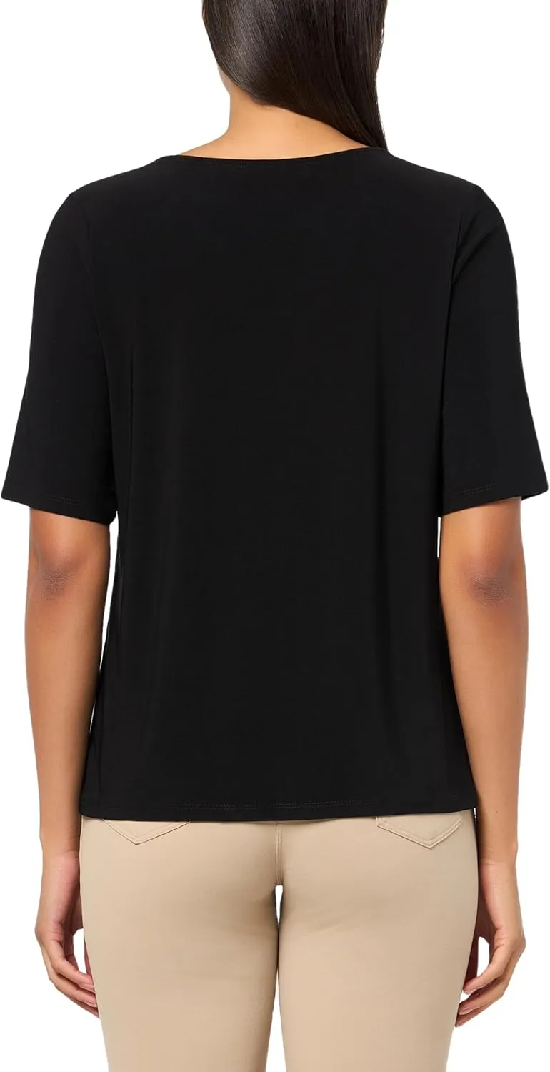 Kasper Women's Solid Ity Elbow SLV Box Pleat Nk Top