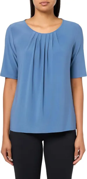 Kasper Women's Solid Ity Elbow SLV Box Pleat Nk Top