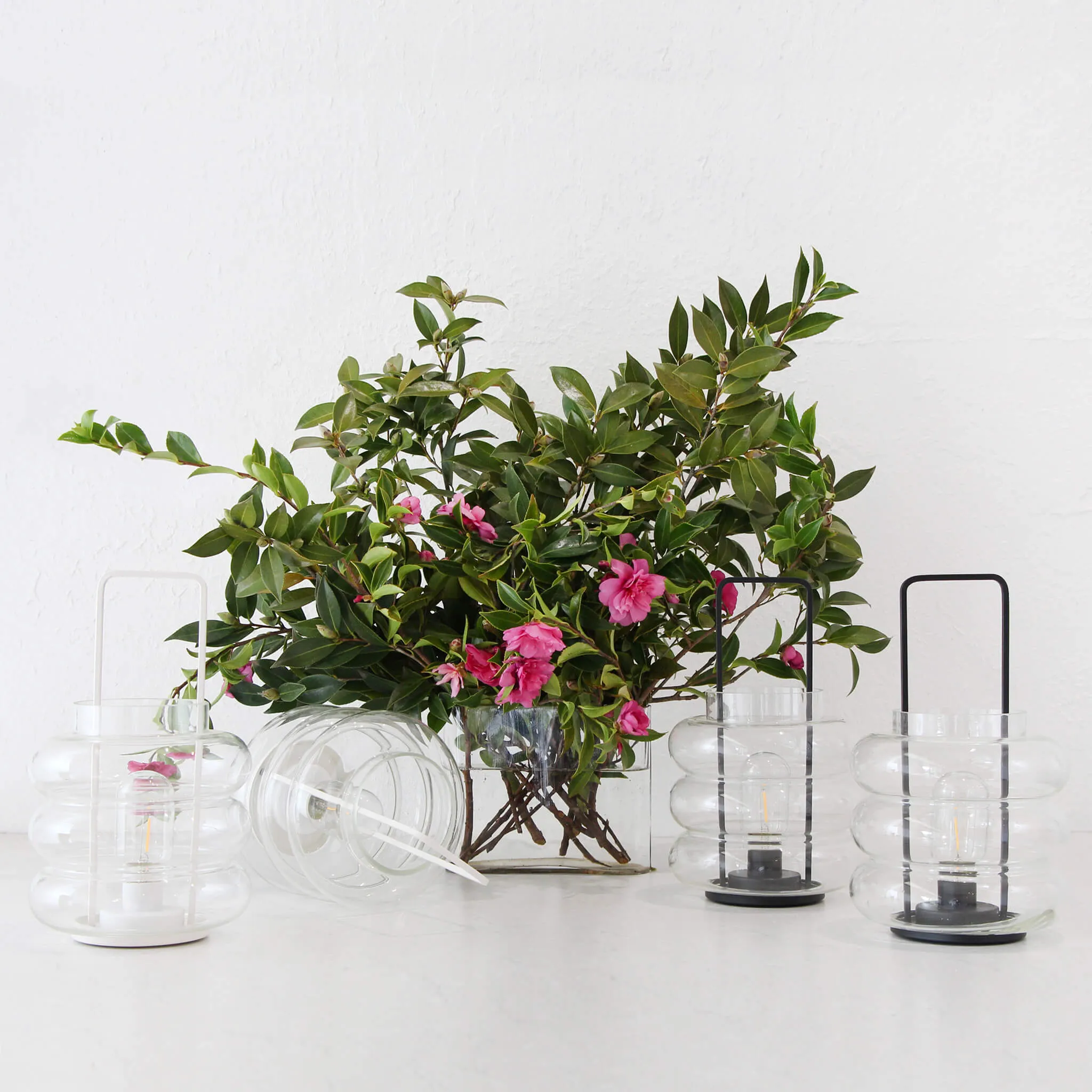 LAGUARDIA GLASS LED LANTERN BUNDLE X2  |  WHITE