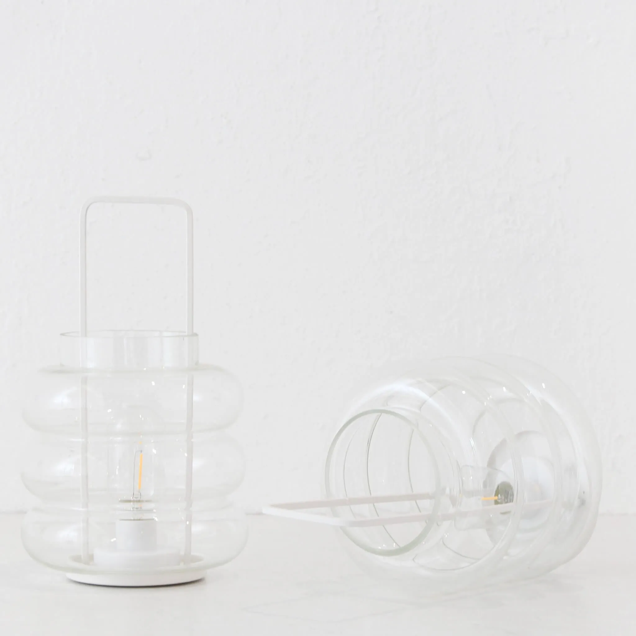 LAGUARDIA GLASS LED LANTERN BUNDLE X2  |  WHITE