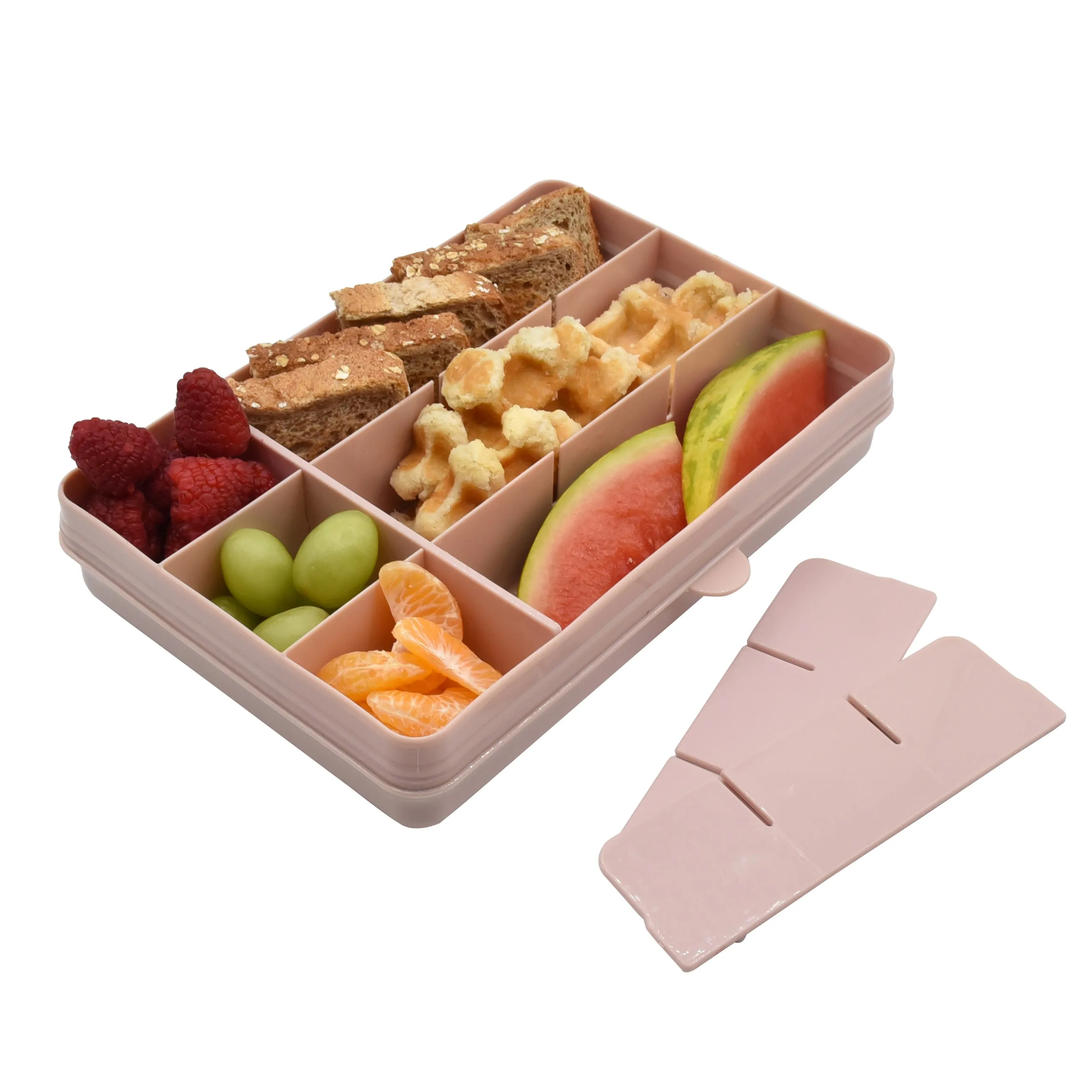 melii Snackle Box Pink - 12 Compartment Snack Container with Removable Dividers for Customizable Storage - Ideal for On the Go Snacking, BPA Free, Easy to Open and Clean