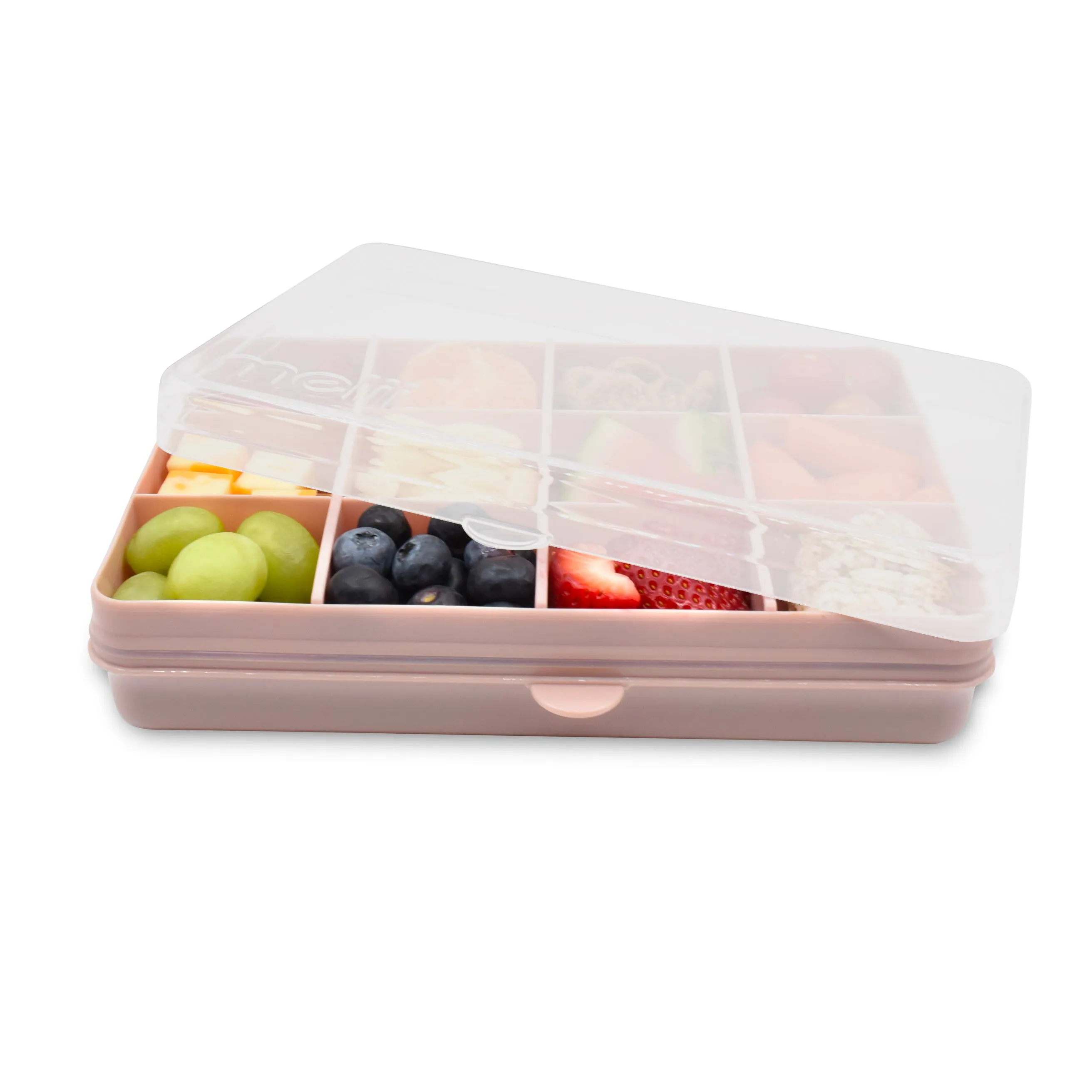 melii Snackle Box Pink - 12 Compartment Snack Container with Removable Dividers for Customizable Storage - Ideal for On the Go Snacking, BPA Free, Easy to Open and Clean
