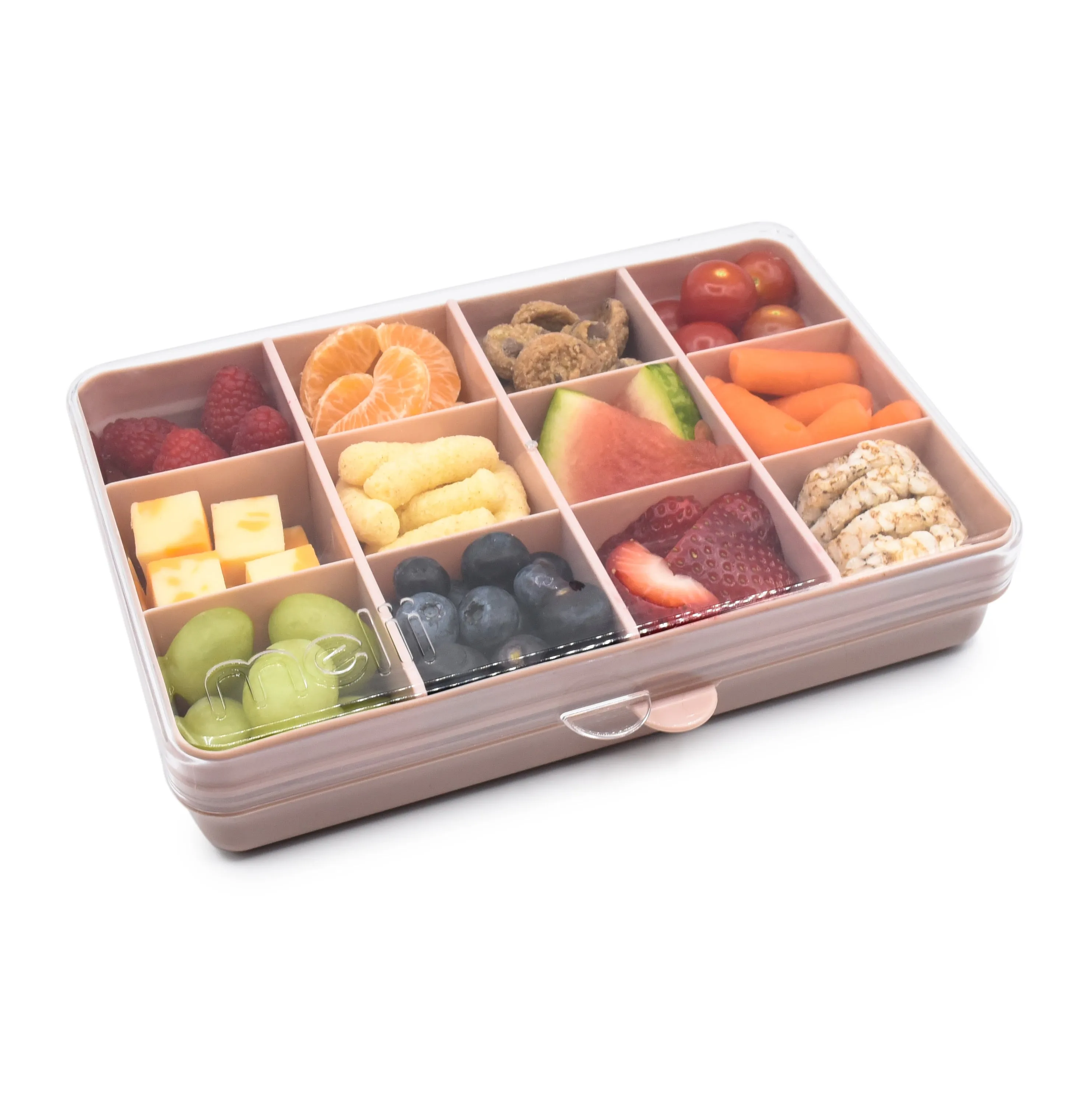 melii Snackle Box Pink - 12 Compartment Snack Container with Removable Dividers for Customizable Storage - Ideal for On the Go Snacking, BPA Free, Easy to Open and Clean