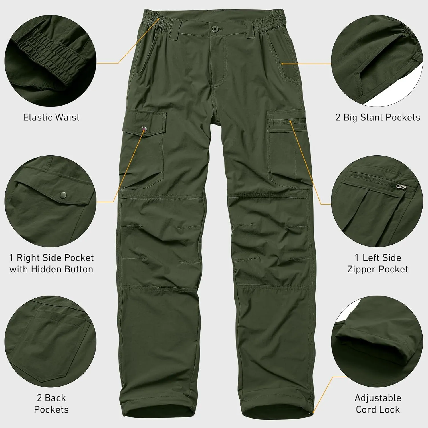 Mens Hiking Cargo Pants Quick Dry Lightweight Water-Resistant Safari Fishing Outdoor Work Pants with Multiple Pockets