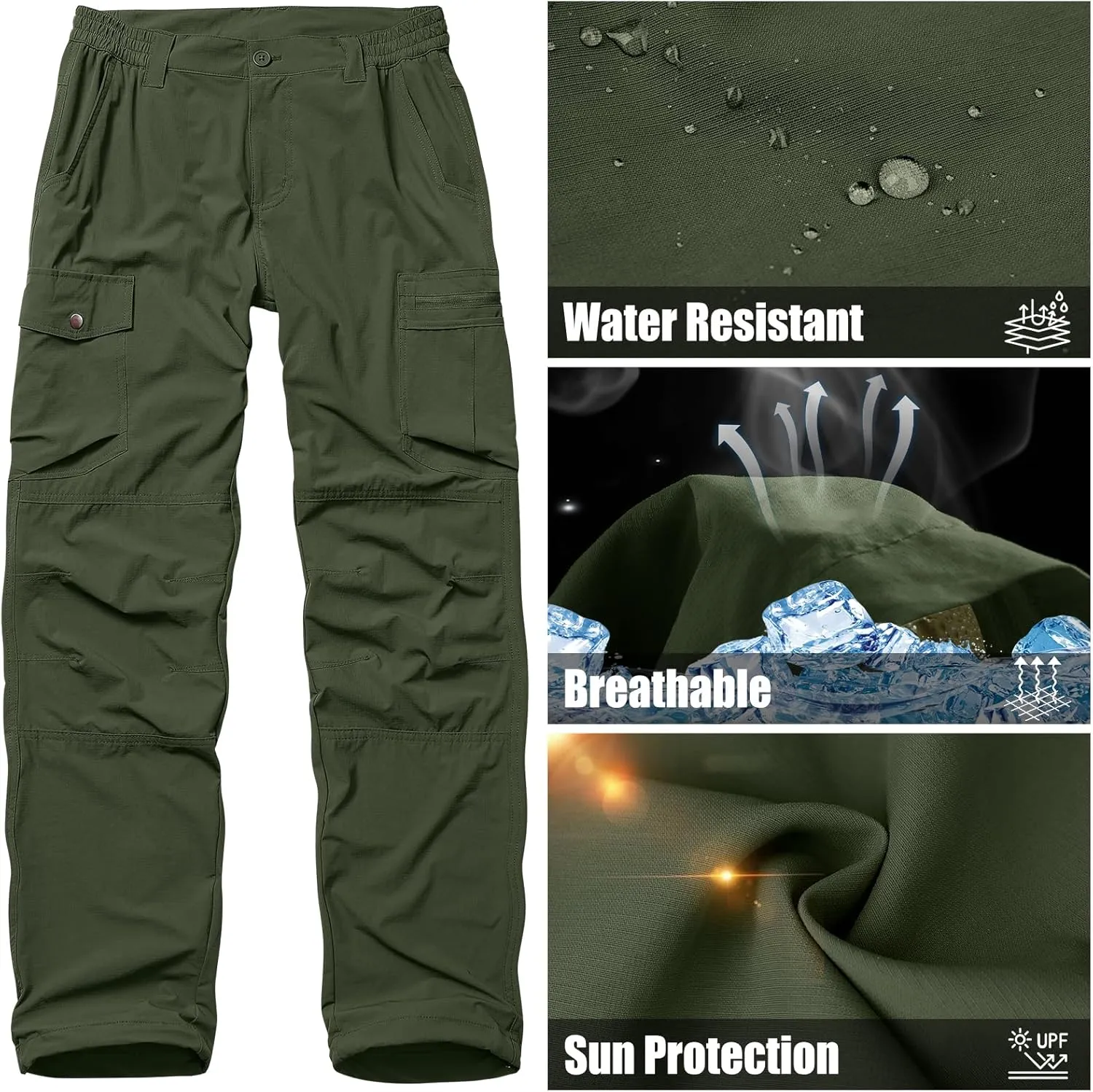 Mens Hiking Cargo Pants Quick Dry Lightweight Water-Resistant Safari Fishing Outdoor Work Pants with Multiple Pockets