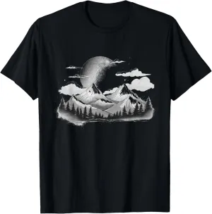 Minimalist Mountain Landscape with Moon Mountaineer Hiker T-Shirt